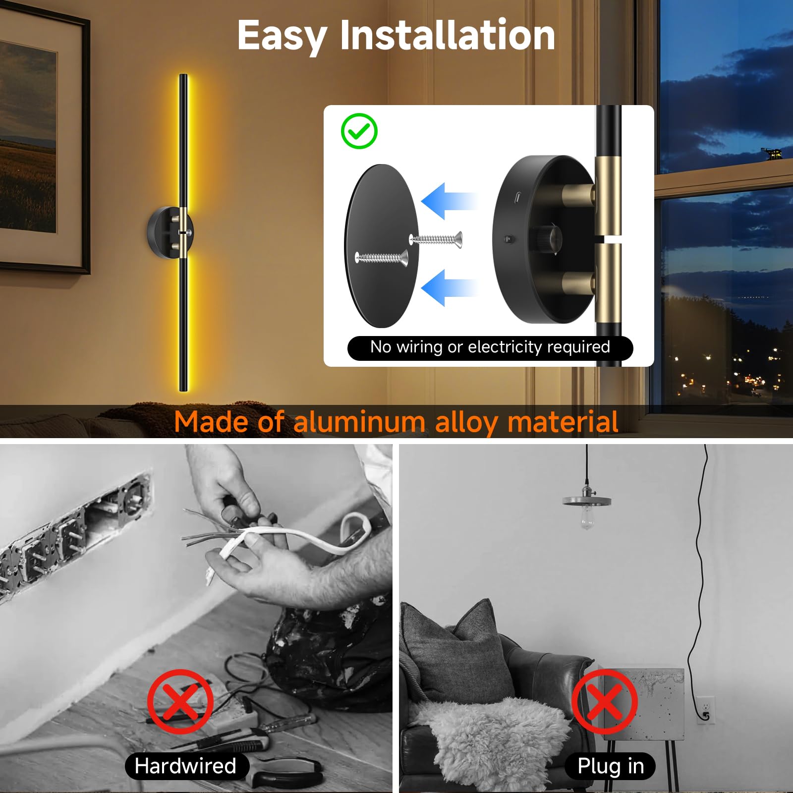 Wall Sconces with 360DIY Independently Rotatable Lamp,10000mAh Rechargeable Battery Operated,Wireless Magnetic Wall Lights with