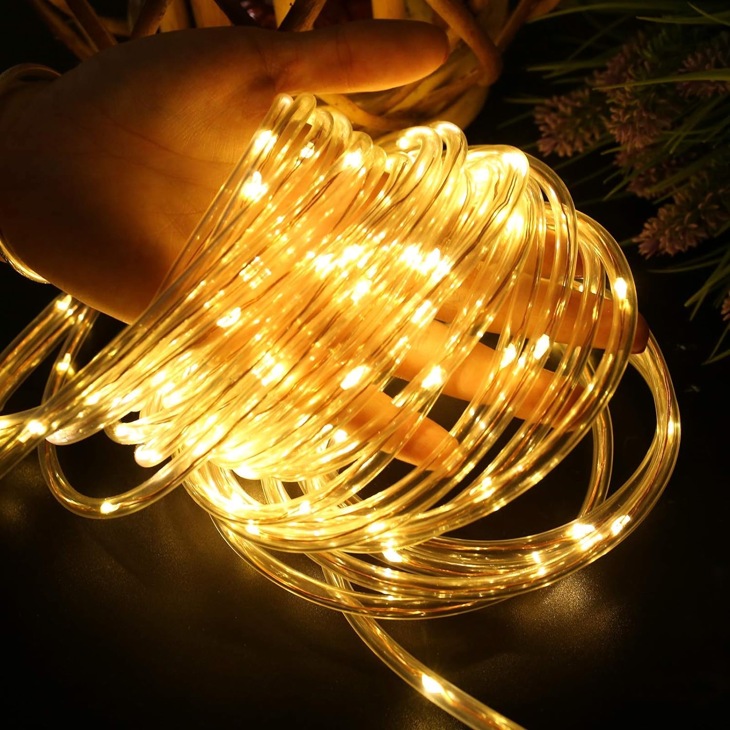 Lighting Ever Plug In Rope Lights With Small Tube, 1/4 In Pencil-Size, 100 Led Copper Wire String Lights In 33 Ft Tube, Warm White 3000K, Thin Light Rope For Railing, Fence, Balcony, Not Connectable