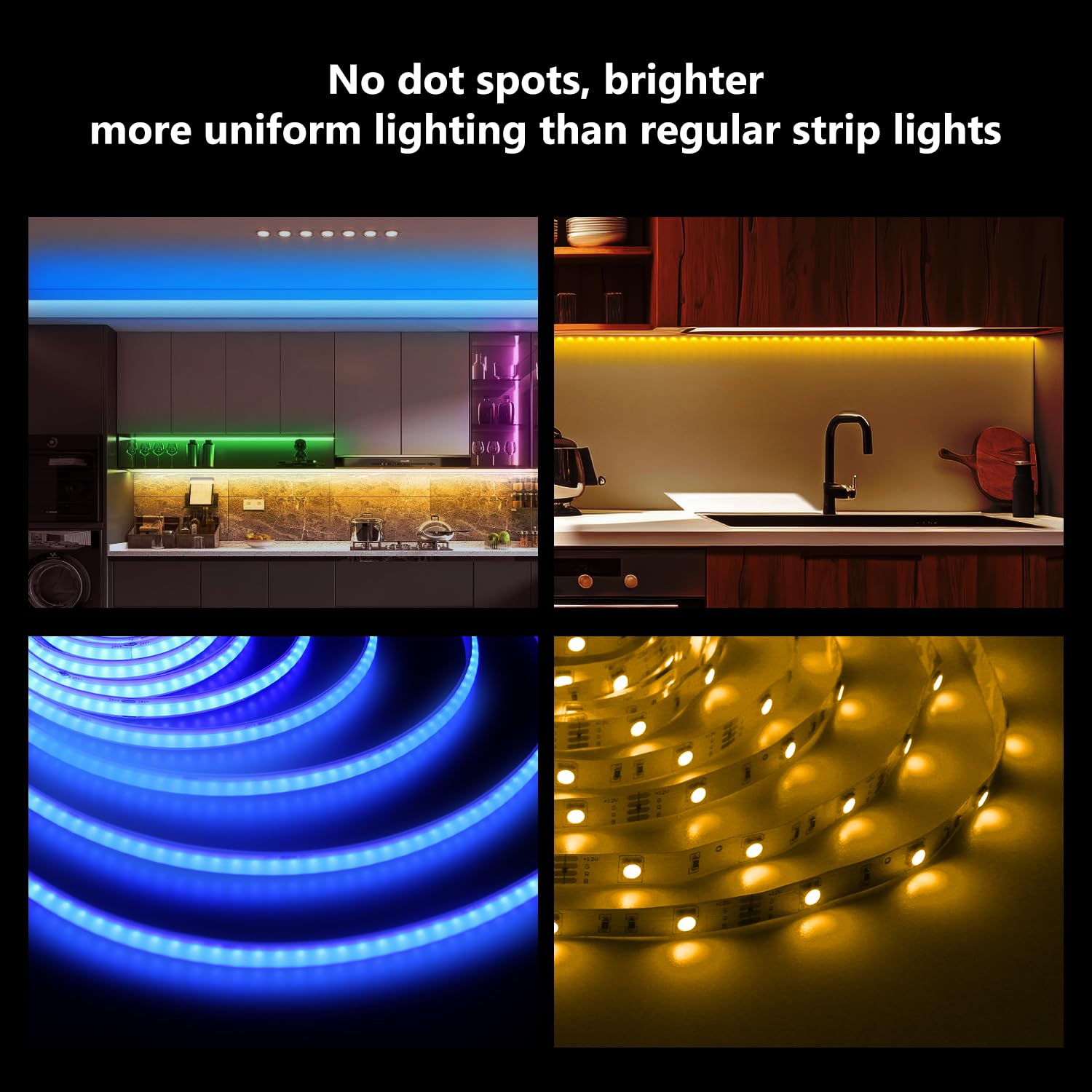 Phopollo Rgb Smart Ic Cob Led Strip Lights, Addressable 576 Leds/M High Density Flexible 24V Led Lights With Remote & App Control, Led Lights For Bedroom, Kitchen And Cabinet Lighting Decor-16.4Ft