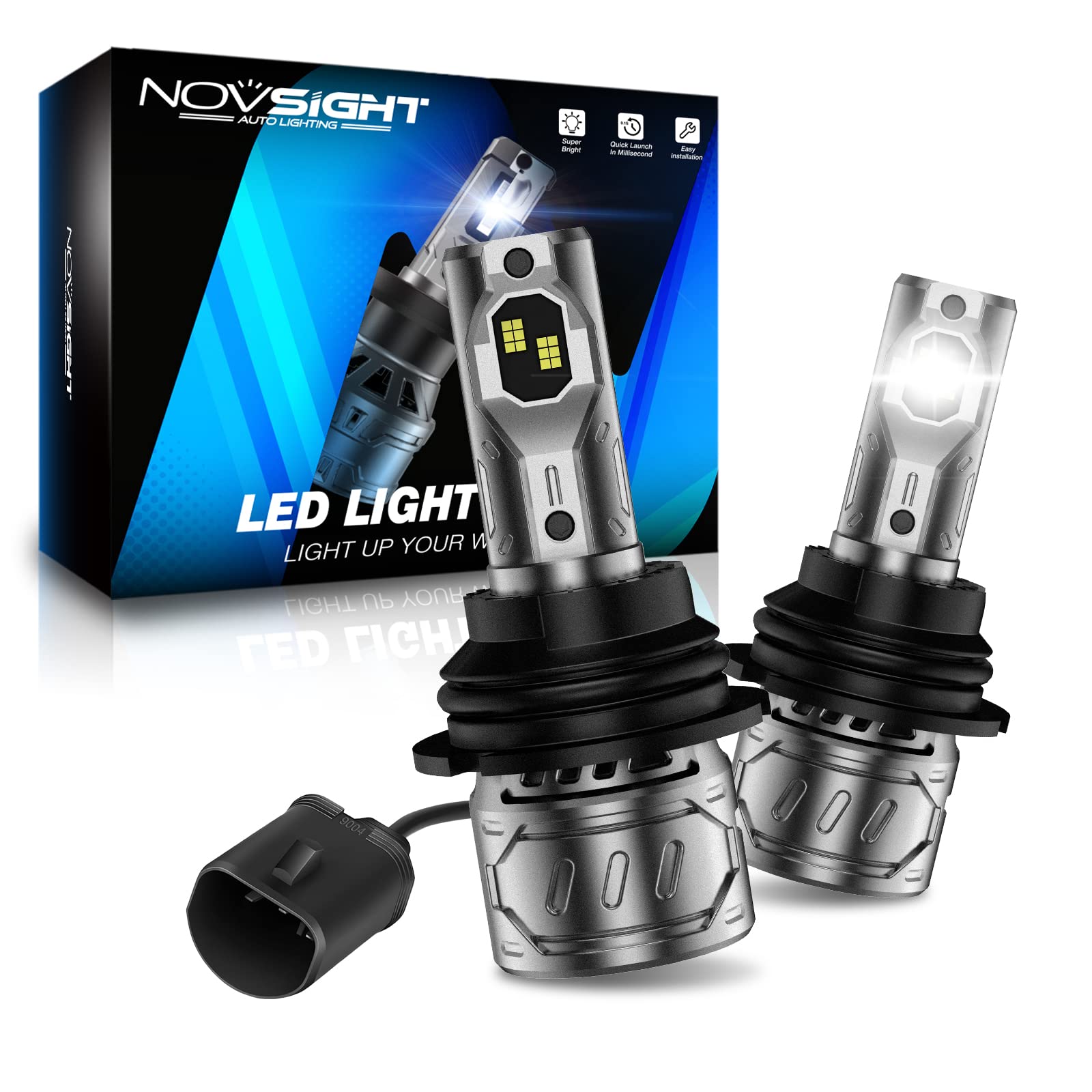 NOVSIGHT 9004/HB1 Fog Bulbs, Upgraded 400% Brightness, Quick Installation, White, Pack of 2