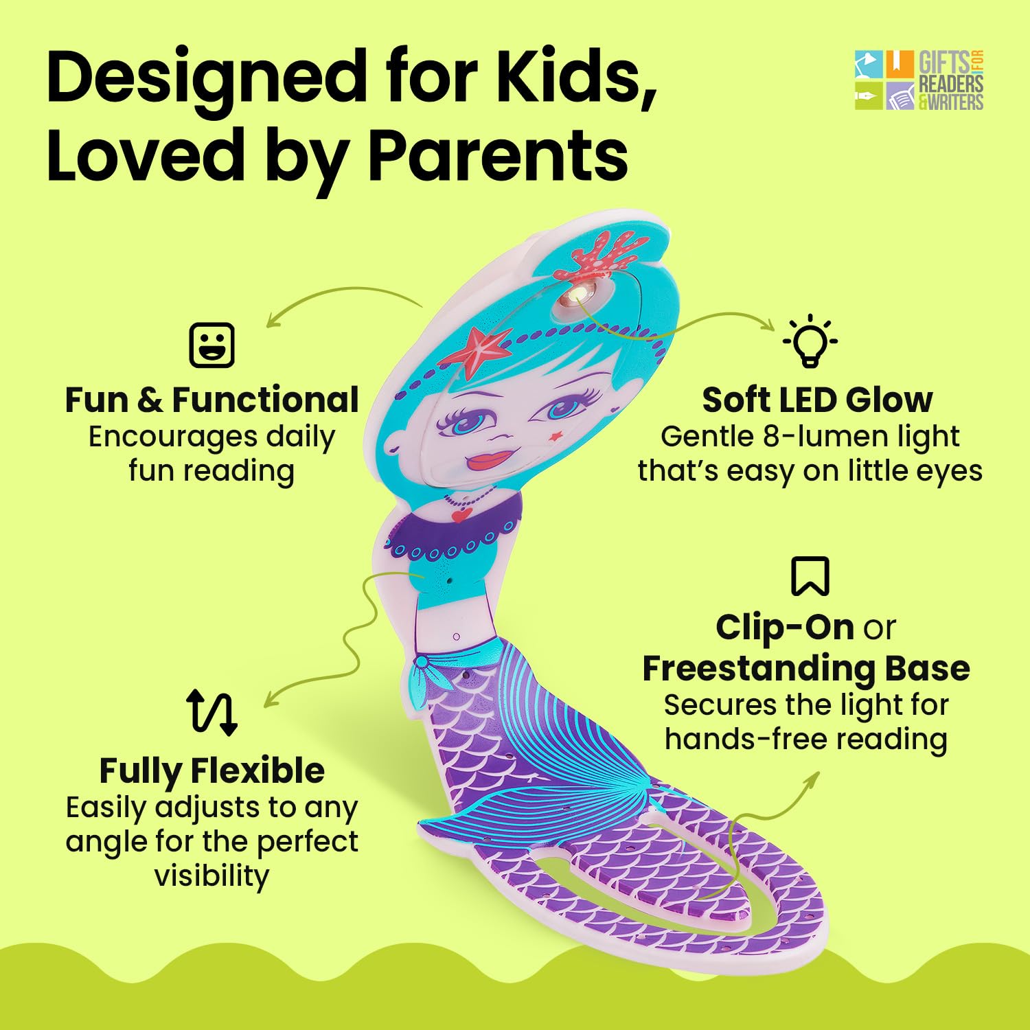 Gifts for Readers & Writers Flexilight Pal Bookmark Light | LED Clip-On | Battery Operated | Mermaid Purple