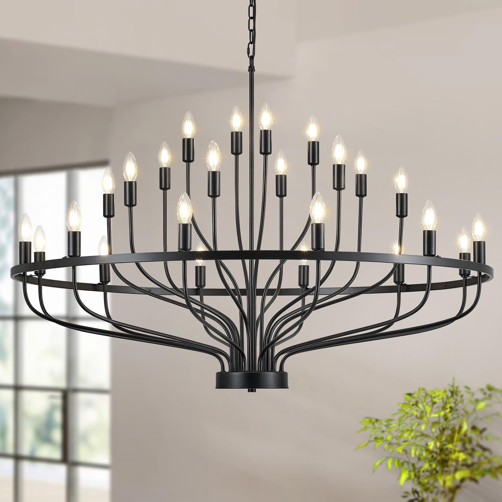 Widluth 47.2'' Large Black Chandelier 24 Light Rustic Industrial Candle Chandeliers Modern Farmhouse Vintage Wagon Wheel Chandel