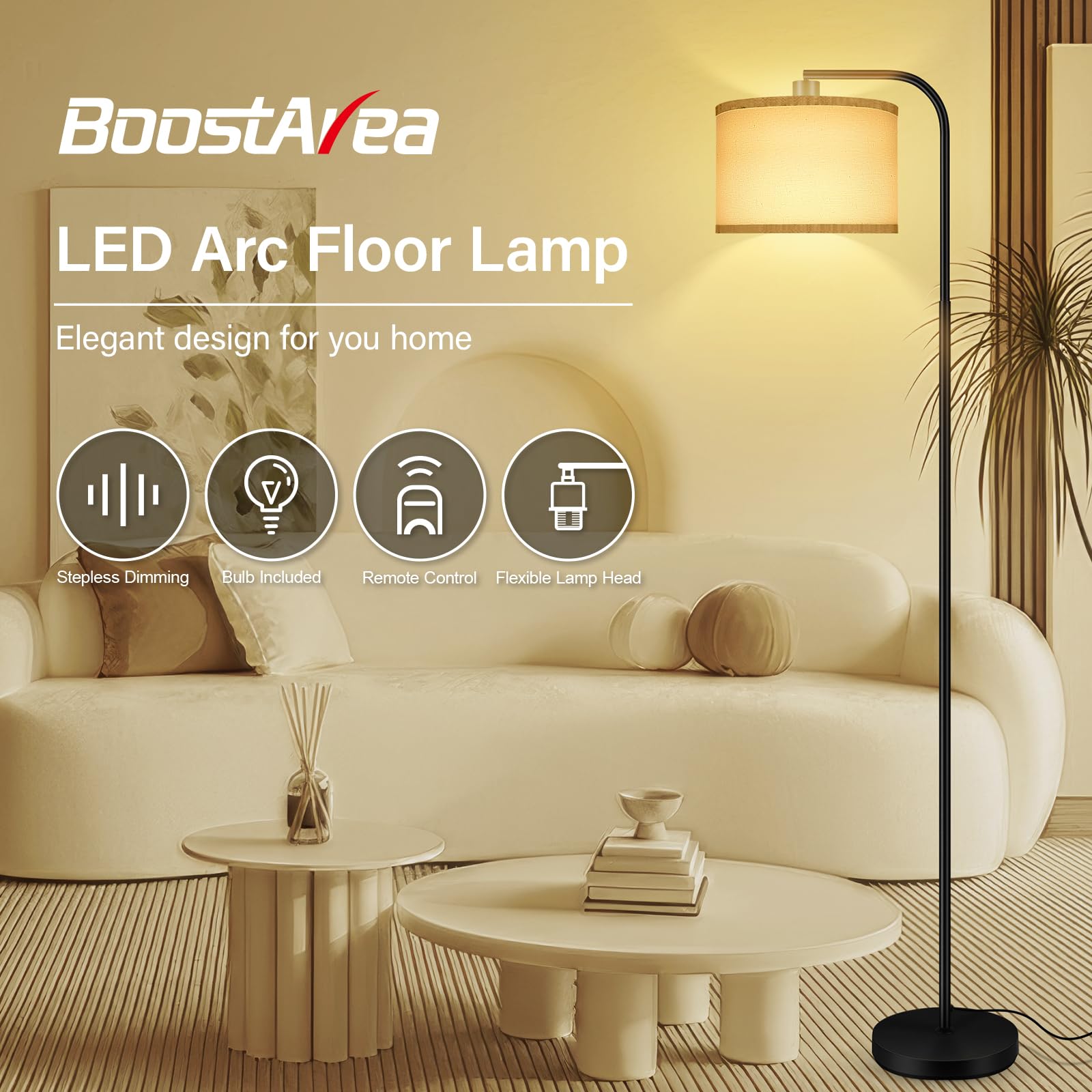 Dimmable Floor Lamp For Living Room,Arc Sofa Lamps With Remote Control,Stepless Dimmable Brightness & Colors Temperature 2700K-6