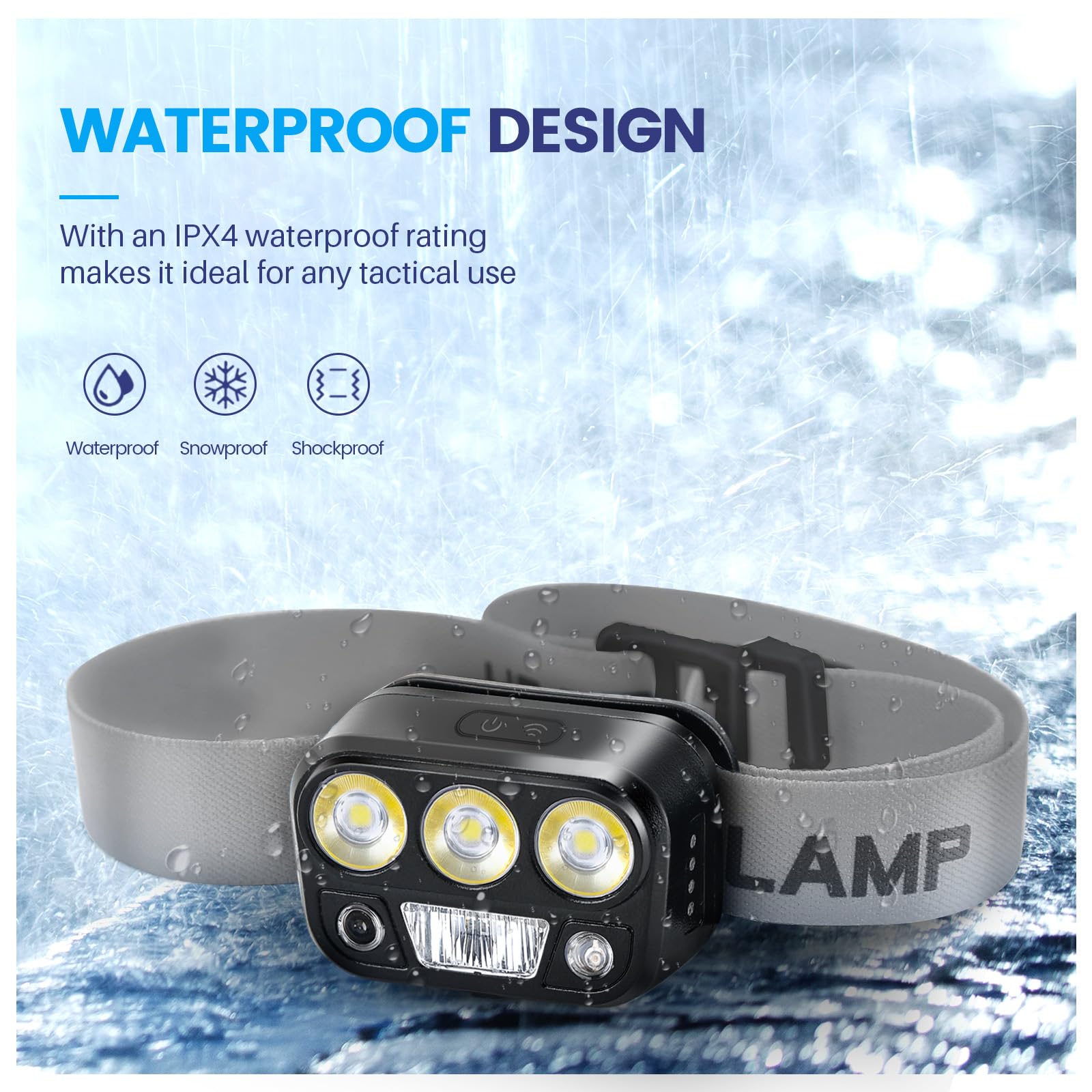 Daisiki Rechargeable Headlamp - LED Flashlight, Waterproof, 6 Modes, 45° Adjustable, Lightweight, Gray, 1 Pack, Model 123