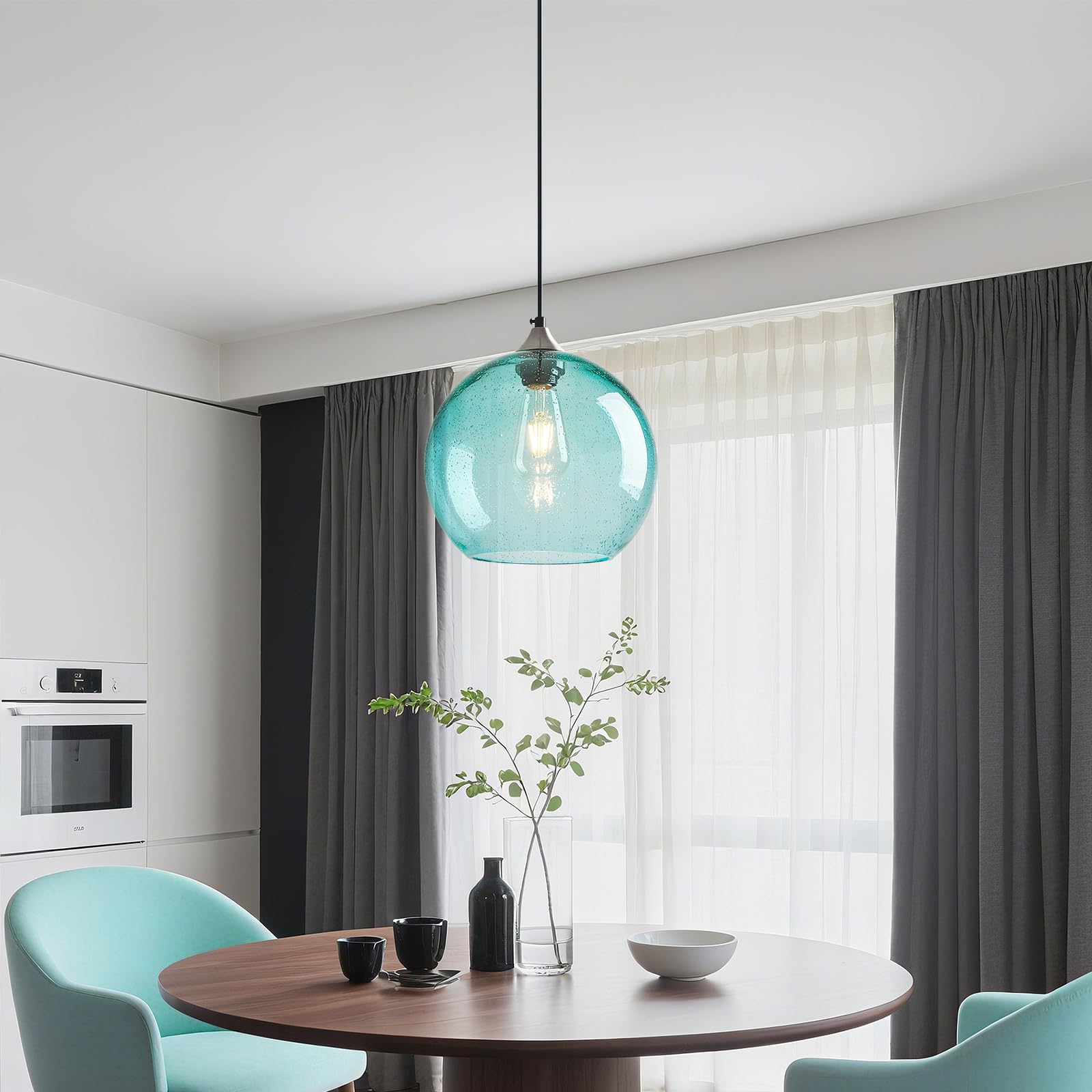 Lbsqj Light Blue Glass Pendant Lights Kitchen Island Globe Pendant Light Fixtures Modern Pendant Lighting For Bedroom Living Dining Room Light Fixture (9.84 In  2 Pack)