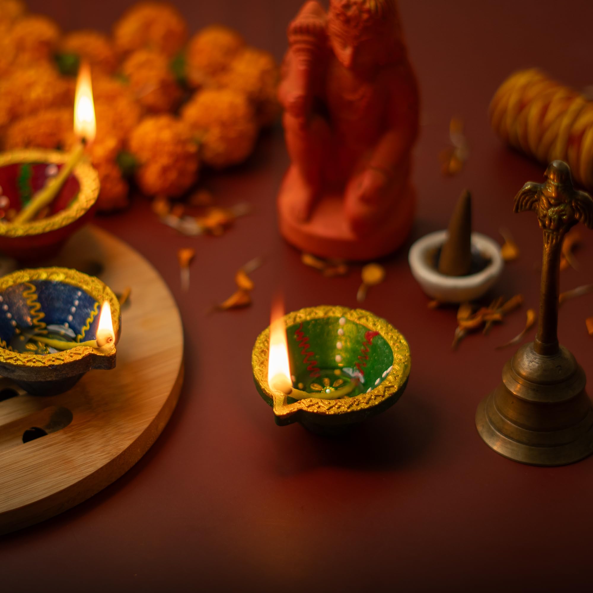 Letz Celebrate Clay Diyas Pack of 12 with 1 Diwali Toran, Design 3, DW24_D2P12, Ideal for Diwali Decorations and Pooja