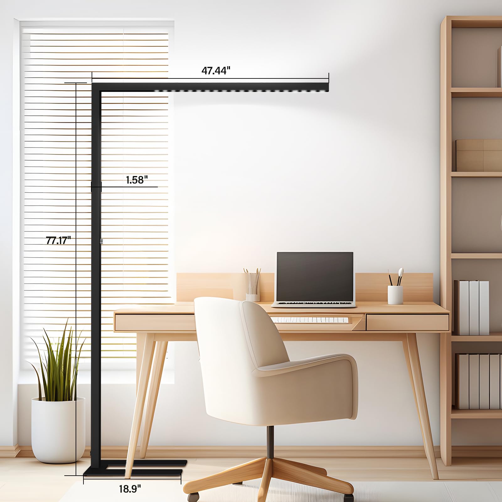 STERREN 77" LED Floor Lamp - 7350LM Dimmable Eye-Care Light, Modern Black Reading Lamp for Office & Living Room, Model NECO-02B-AM