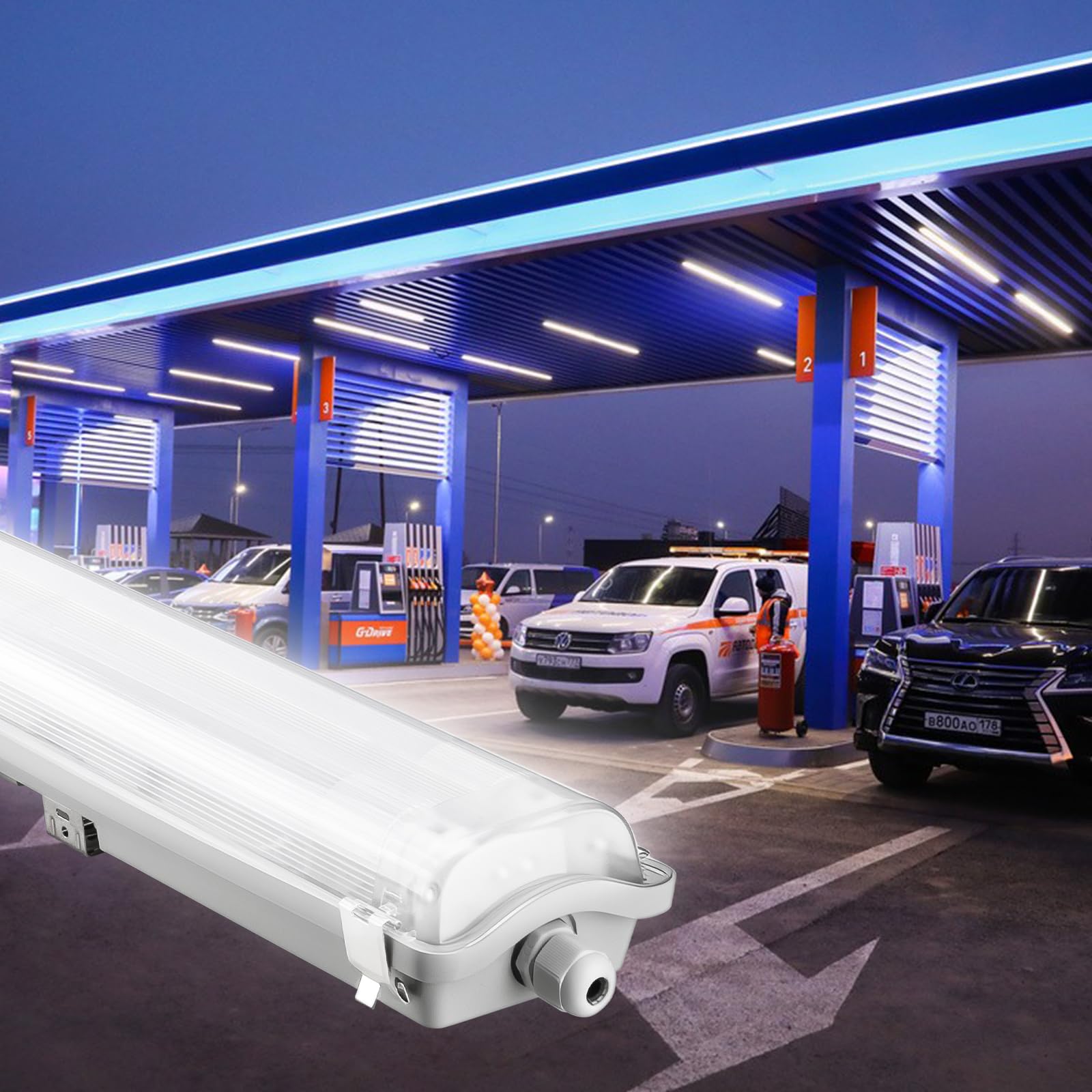 BRILLIHOOD 4Ft LED Vapor Tight Light Fixtures, 48W, IP65 Waterproof, 4200LM, White, 4-Pack
