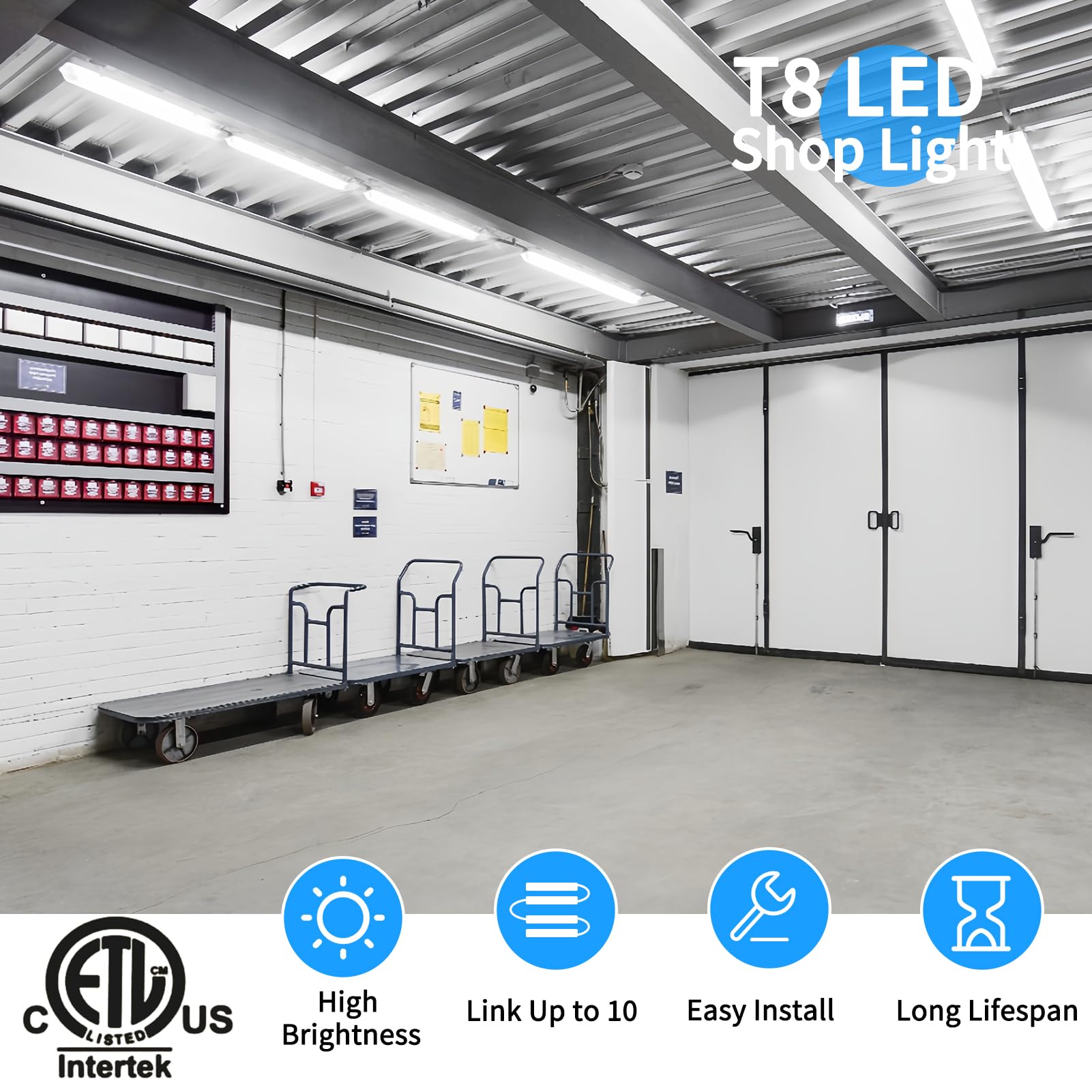 Shopled 2Ft Led Shop Light, 20W 6000K 2500Lm Cool White, Linkable T8 Led Light Fixtures, Clear Cover, 2Ft Led Tube Lights For Ro