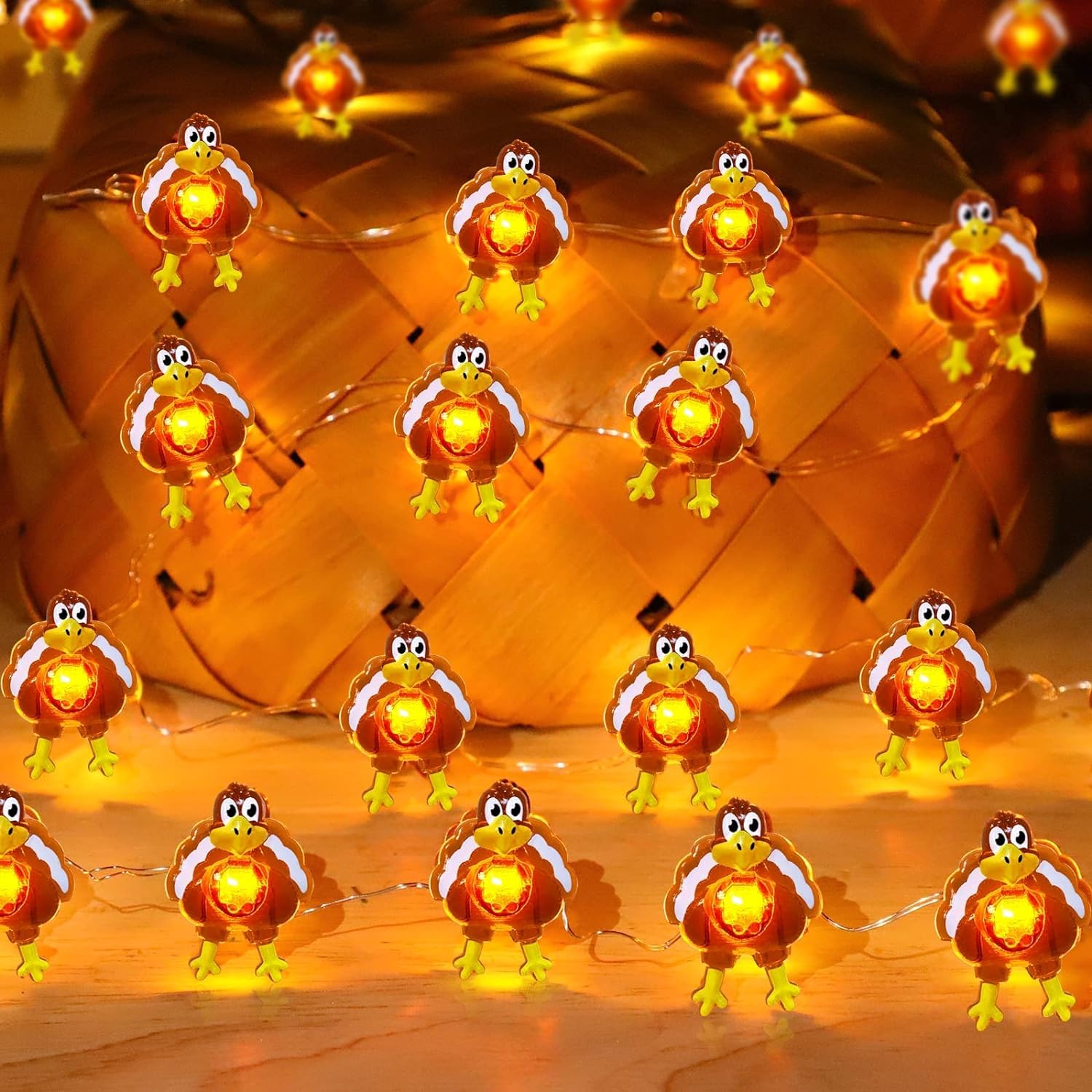 TURNMEON 10 Ft 30 LED Orange Thanksgiving Turkey Lights - Battery Operated Copper Wire Fairy String Lights for Indoor Outdoor Decor