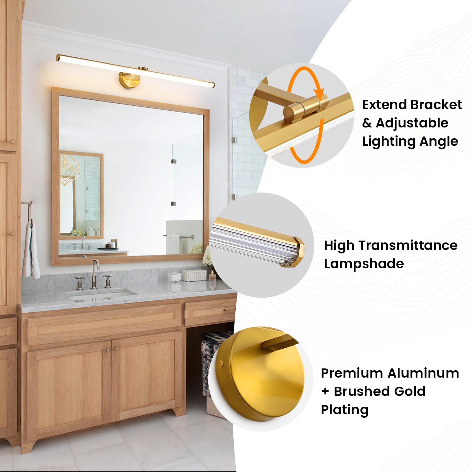 Kaisite Gold Vanity Light 39 Inch Modern Bathroom Light Fixture Over Mirror 24W Dimmable 5Cct Led Vanity Light For Bathroom Rest