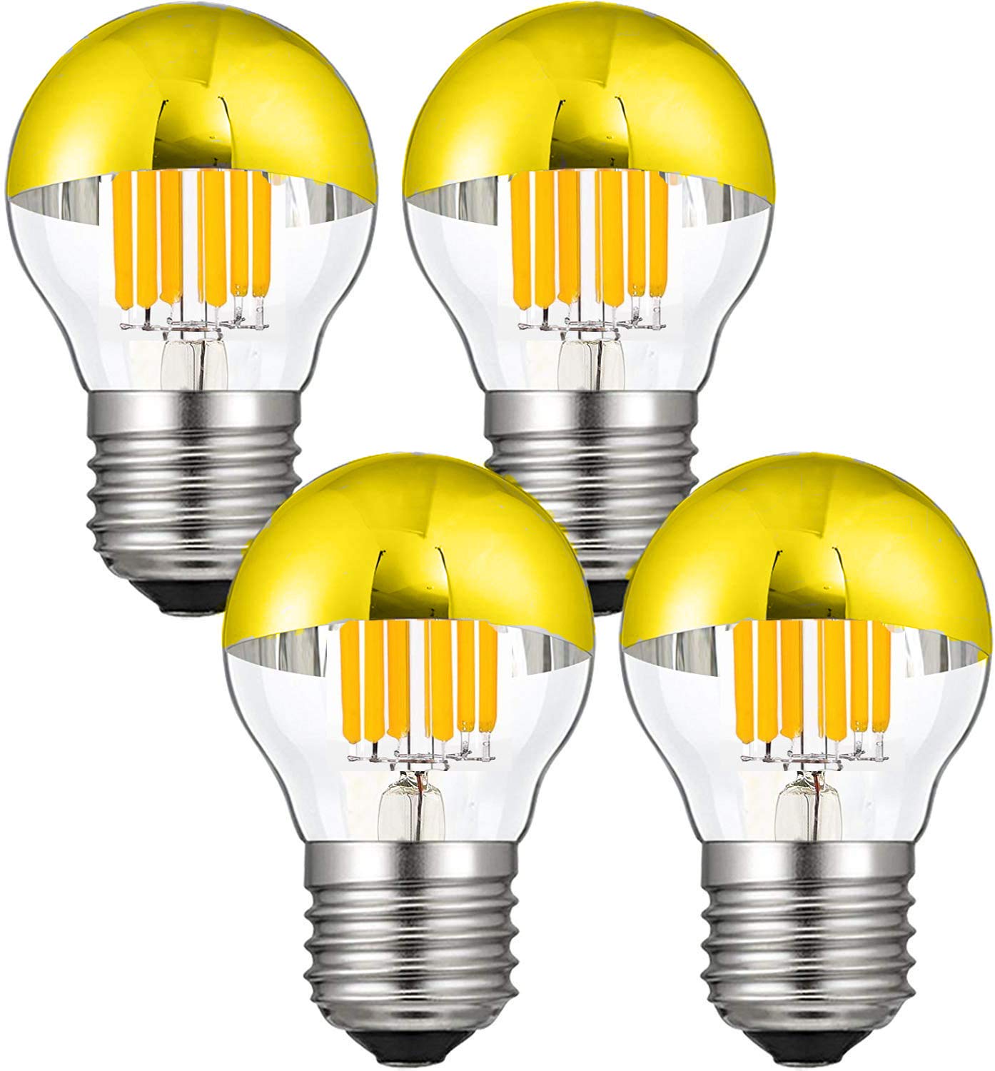 6W G45 Half Chrome Light Bulb Gold Mirror Light Bulb Dimmable Vintage Globe Light 60 Watt Equivalent Warm White 2700K E26/E27 Ba