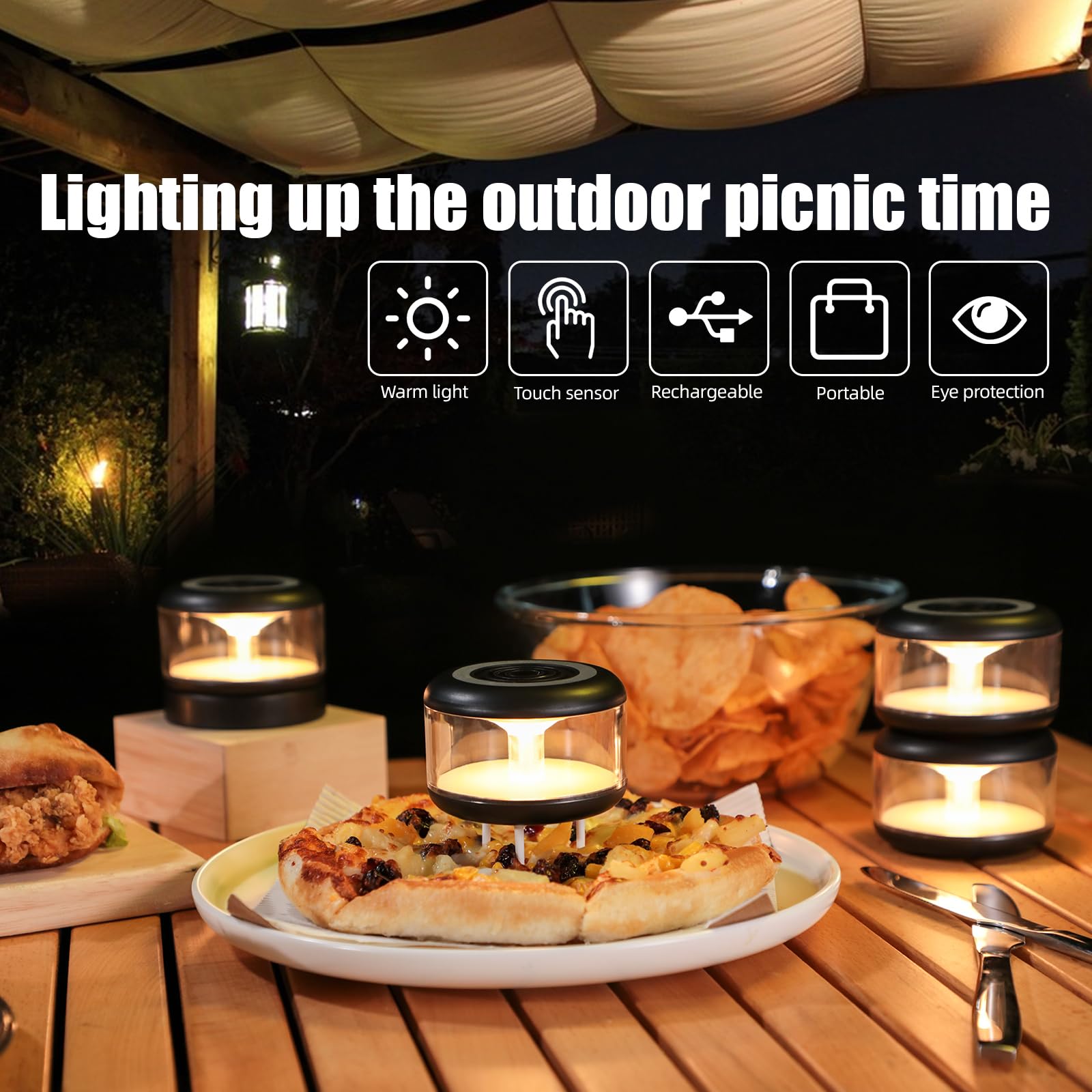 oneleaf Atmosphere Light Portable LED Night Light, Cordless Rechargeable Candle Lamp, Touch Switch, Black