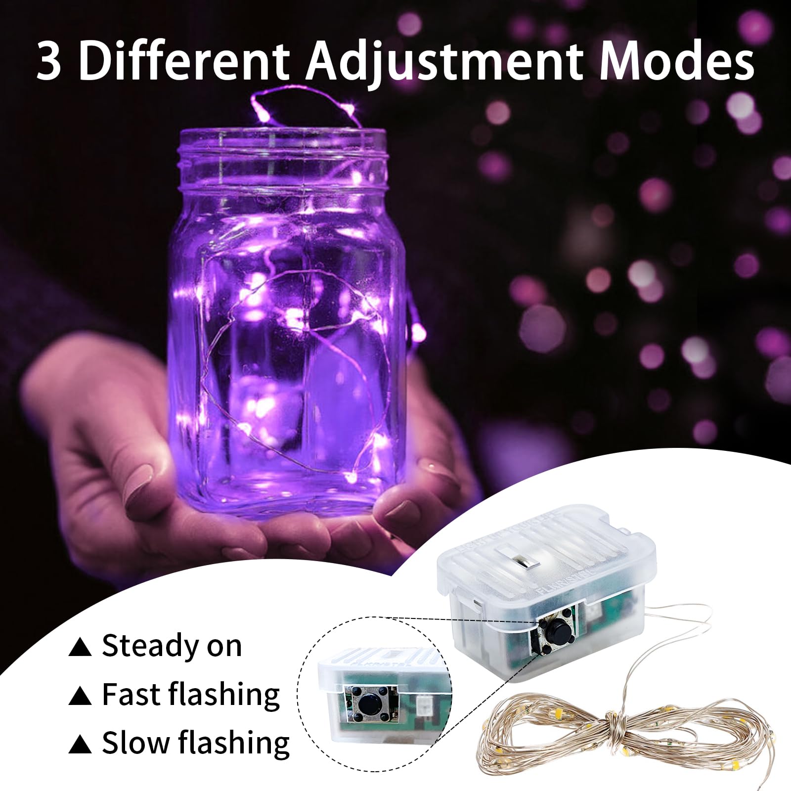 Chzk 24 Purple Pack Fairy Lights 7Ft 20 Led Twinkle String Lights Battery Operated Lights Waterproof Firefly Starry Lights Mason Jar Lights For Party Wedding Christmas Valentines Day (24, Purple)