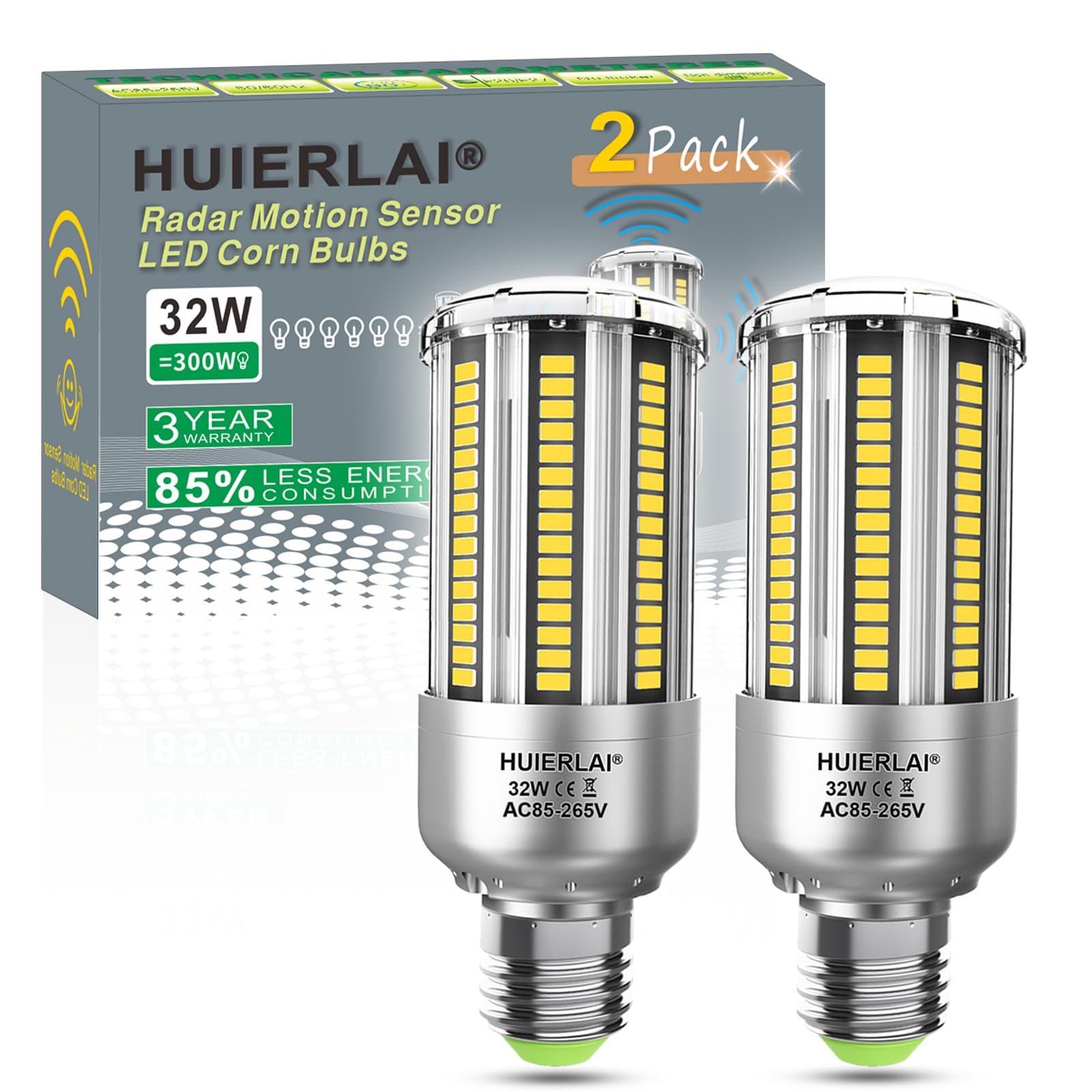 A19 Radar Motion Sensor Led Light Bulbs, E26 32W Cool White 4000K 4000Lm (300W Equivalent) Auto Motion Smart Activated Dusk To D