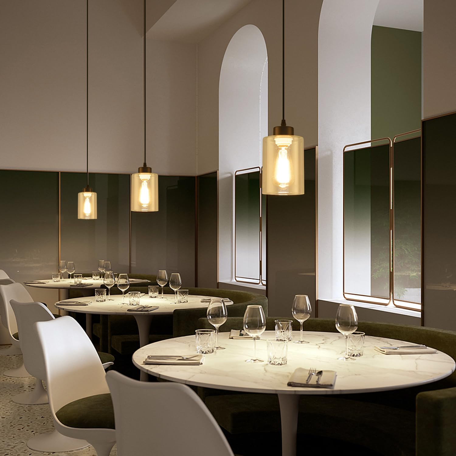 Cafulam Pendant Light Fixture, 3 Pack Hanging Ceiling Lamp With Clear Glass Shade, Adjustable, Kitchen And Dining Room, Black, 3