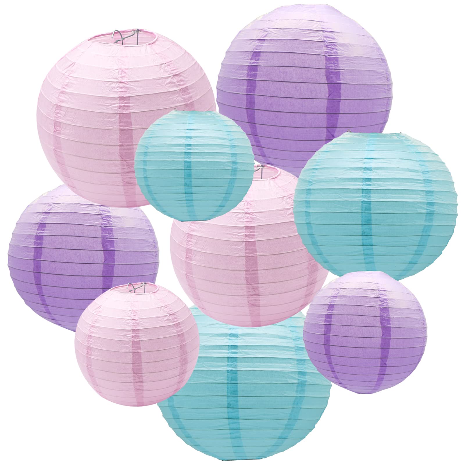 Paper Lanterns Party Decorations, Pink Purple Blue Round Hanging Lantern for Mermaid Theme Girl Birthday Party Wedding Baby Show