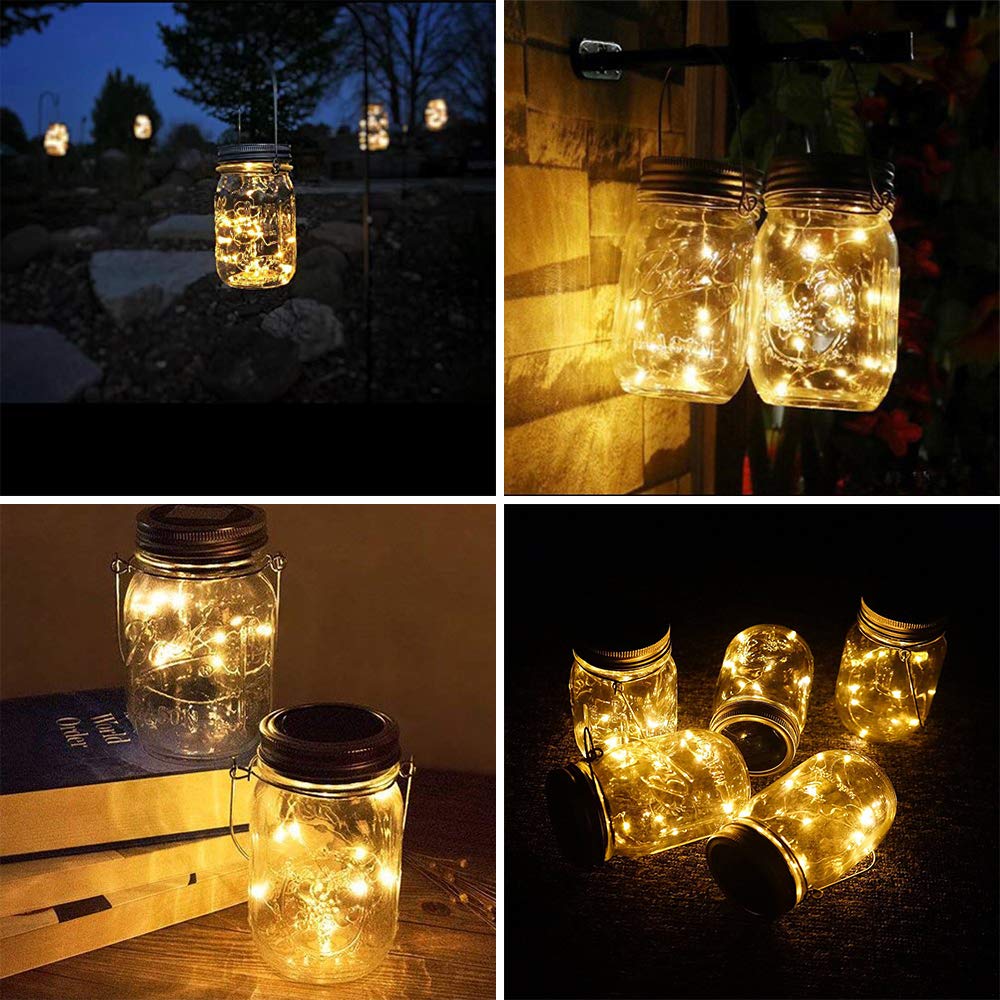 SunKite Solar Mason Jar Lights, 8 Pack, 20 LED Waterproof Fairy Lights, Aluminum, Warm White, 2.7 inches, No Jars Included