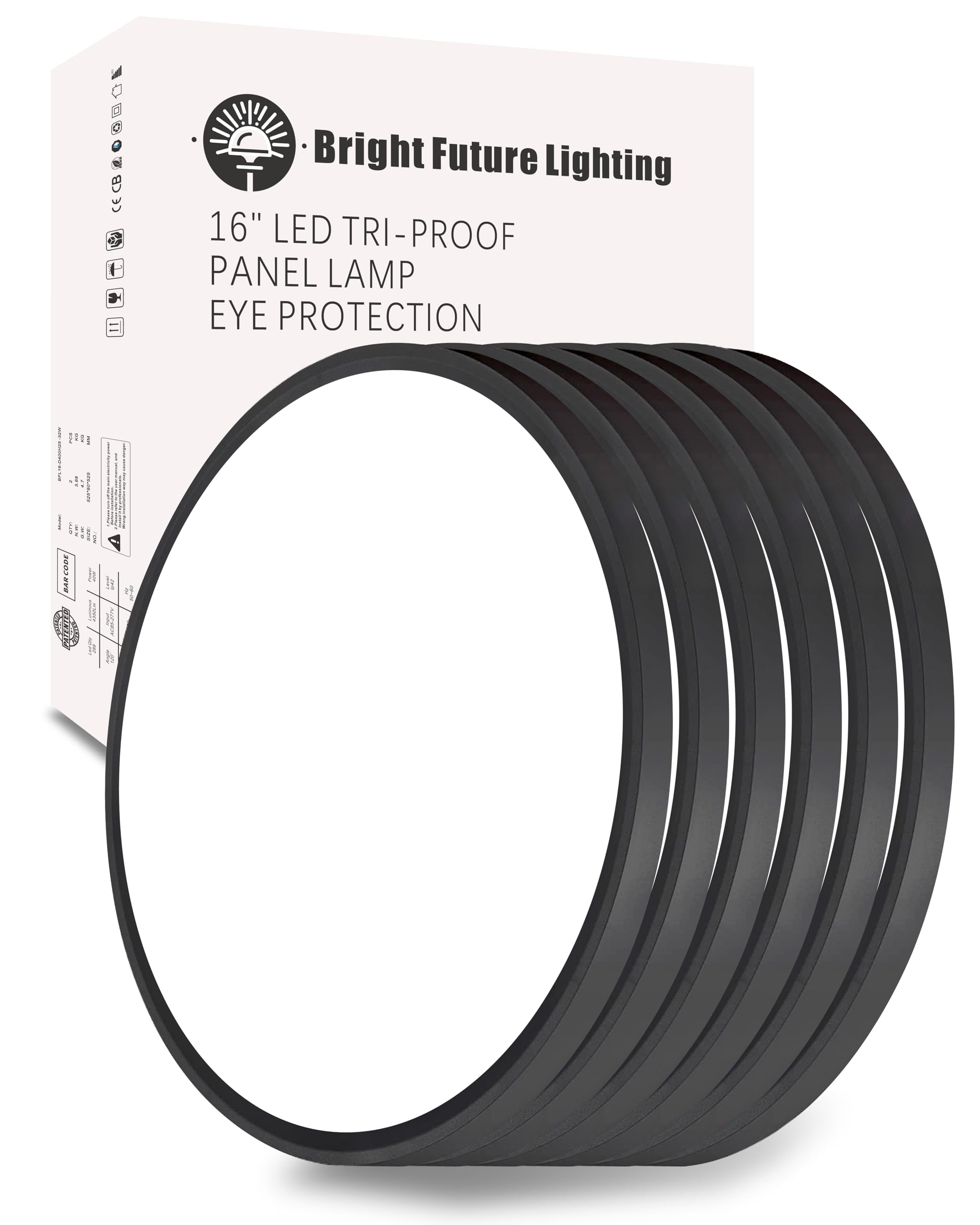 6Pack 16 Inch Led Flush Mount Ceiling Light Panel, 32W,3480Lm, 3000K/4000K/6000K Cct Selectable,Ultra Thin Round Black Ceiling L