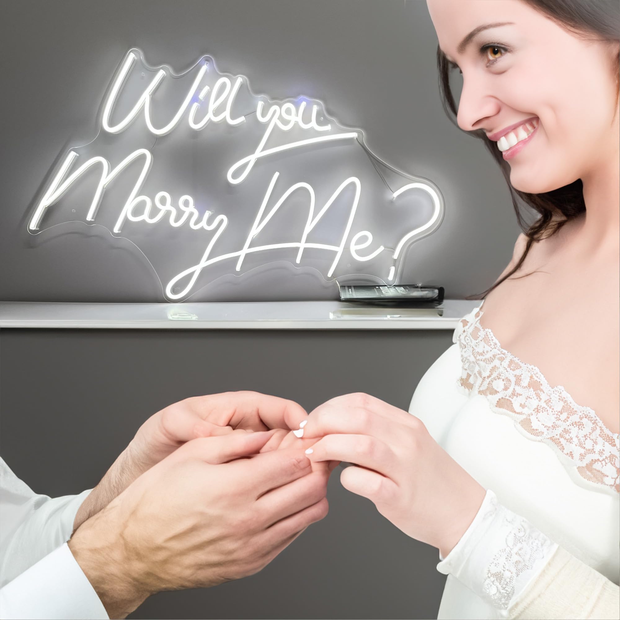GENDAGAN Neon Sign Will You Marry Me? 12V Wedding Decor with Dimmer Switch, 21.65in Cool White, Silicone Material, 20 x 0.78 x