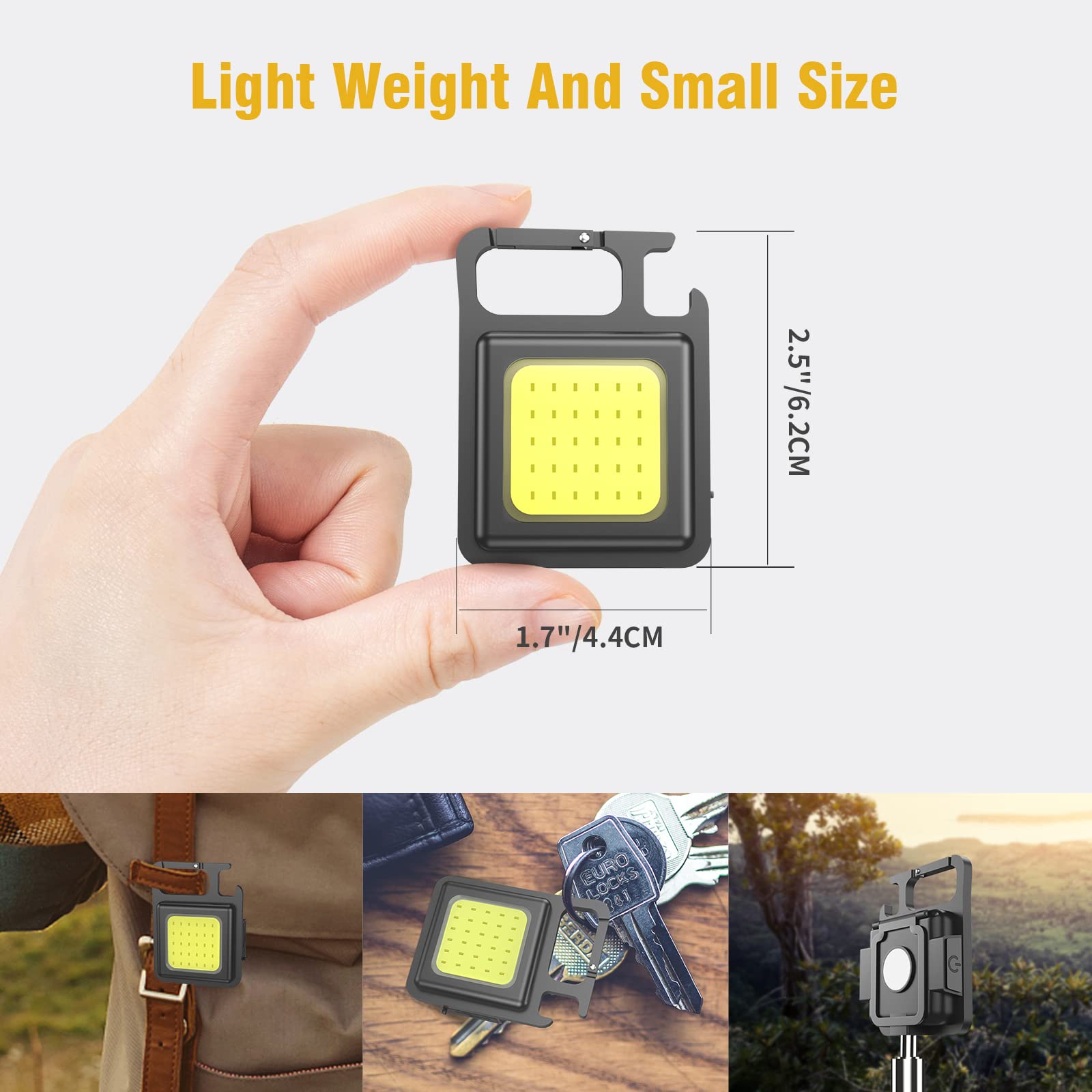 IKKEMO Cob Bright Mini Keychain Light, Small Led Flashlight Usb Rechargeable, 4 Modes, 800 Lumens, Portable Pocket Lights With F