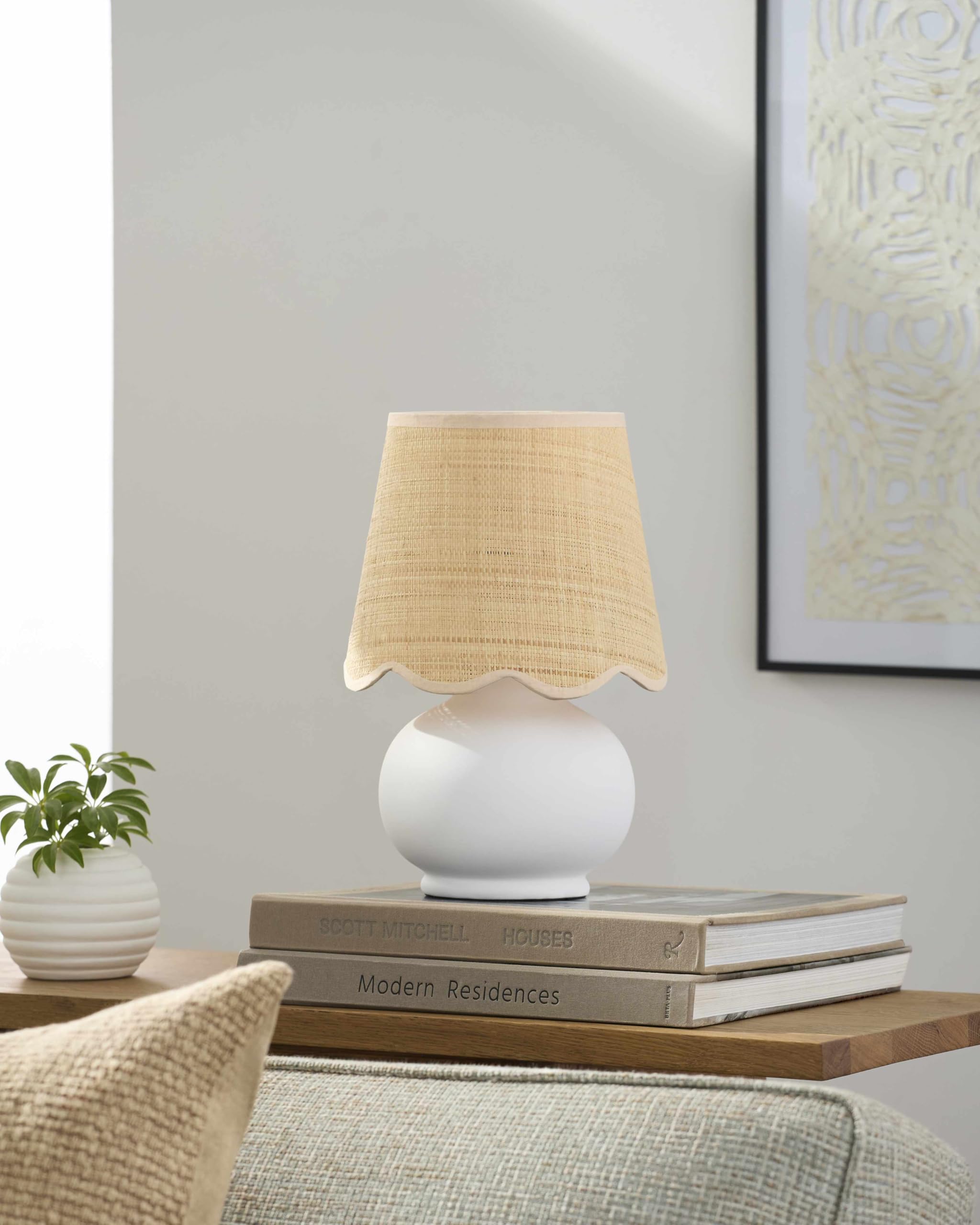 Hauteloom Theisseil Table Lamp, Ceramic, 13inH x 8inW x 8inD, White/Beige/Clear, Model TXCHMC2-057