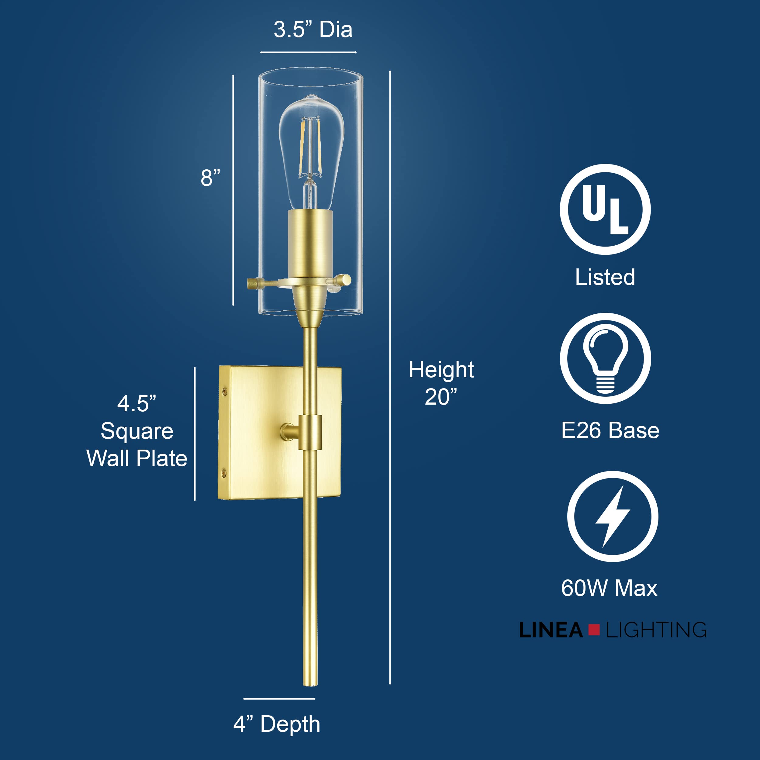 Linea di Liara Gold Wall Sconce Light Fixture, Satin Brass Metal, Indoor Bathroom Lighting, Model LL-WL31-SB, Sconce Size