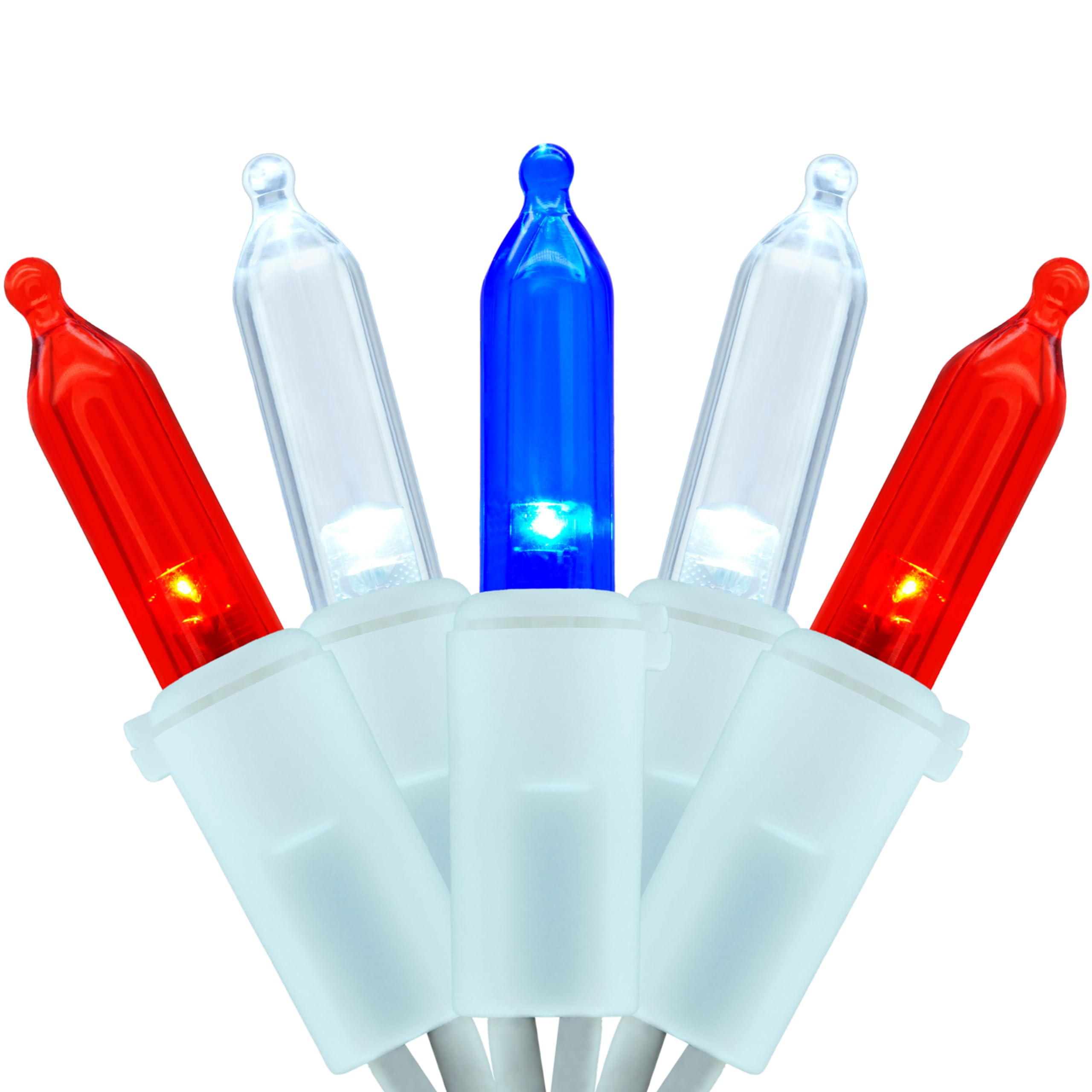 YULETIME 200 Count Red White Blue LED Christmas Lights, 66 Feet White Wire UL Certified Commercial Grade Holiday String Light Set (Red White & Blue)