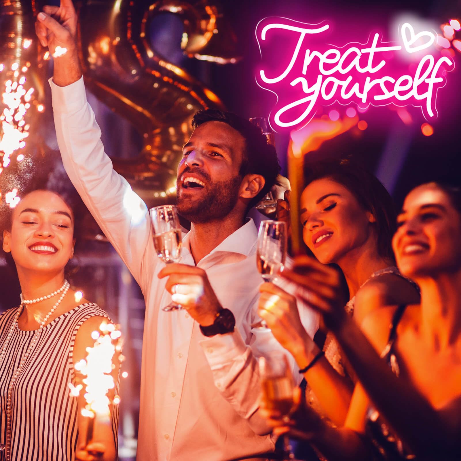 HOHOSIGN LED Neon Sign - Treat Yourself Light with Heart, 16x8in, Pink Acrylic Wall Decor for Bedroom, Party, Salon, Home