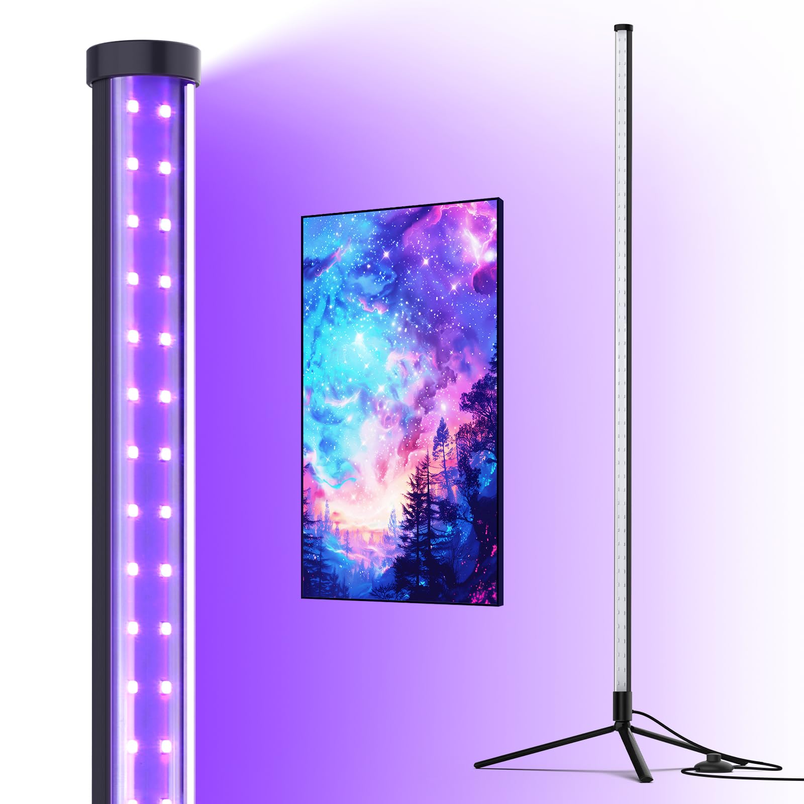 Barrina LED Black Light Bar, Perfect for Party, Halloween T10 Vertical Standing UV Blacklight Fixture, 42W, 385-400nm, 4FT Height with On/Off Switch and Tripod Floor Stand