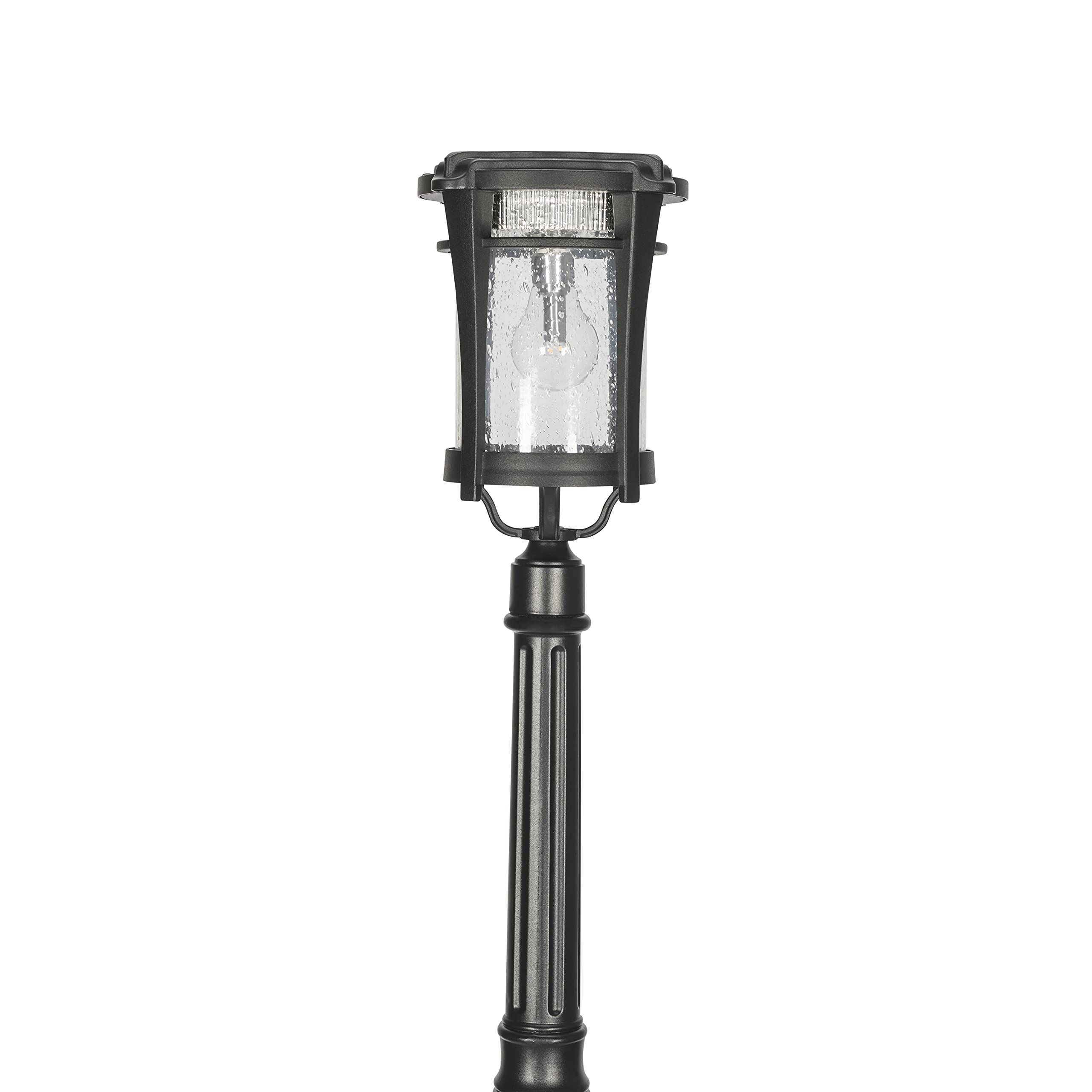 Gama Sonic Aurora Bulb Solar Light, 50 Lumen, Black Cast Aluminum, Tempered Glass, Lamp with Post, 2700K Warm White