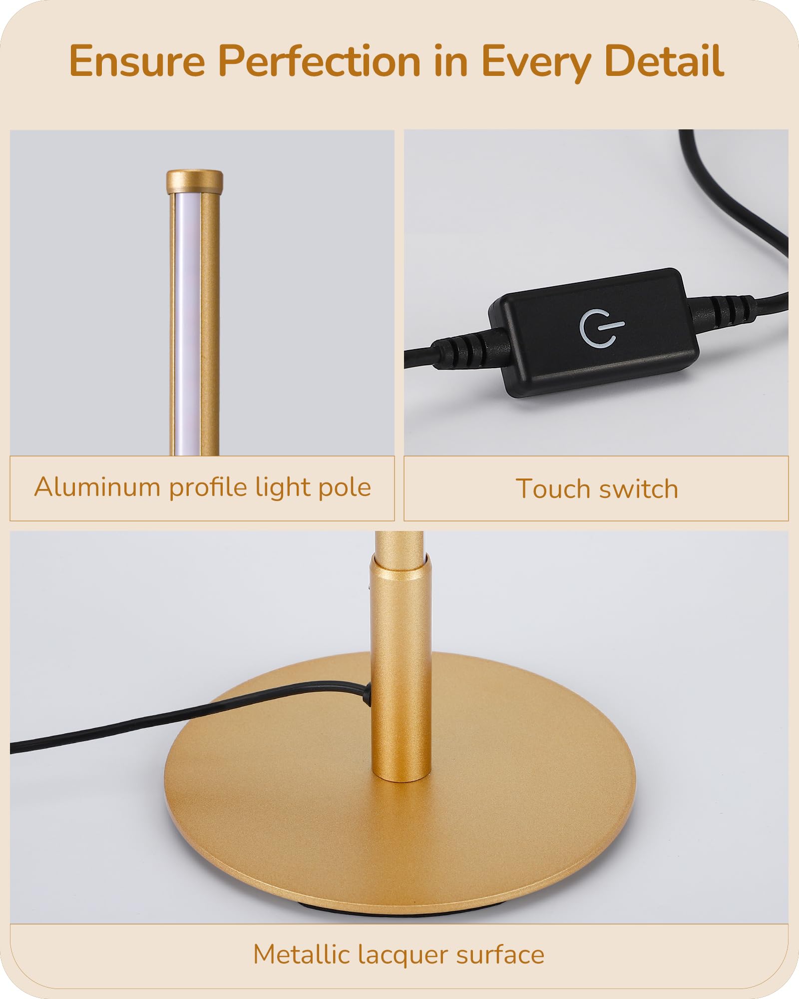Edishine Led Table Lamp, Dimmable Bedside Lamp With 3 Colour Temperature, Touch Controller, Minimalist Lamp For Bedroom, Living