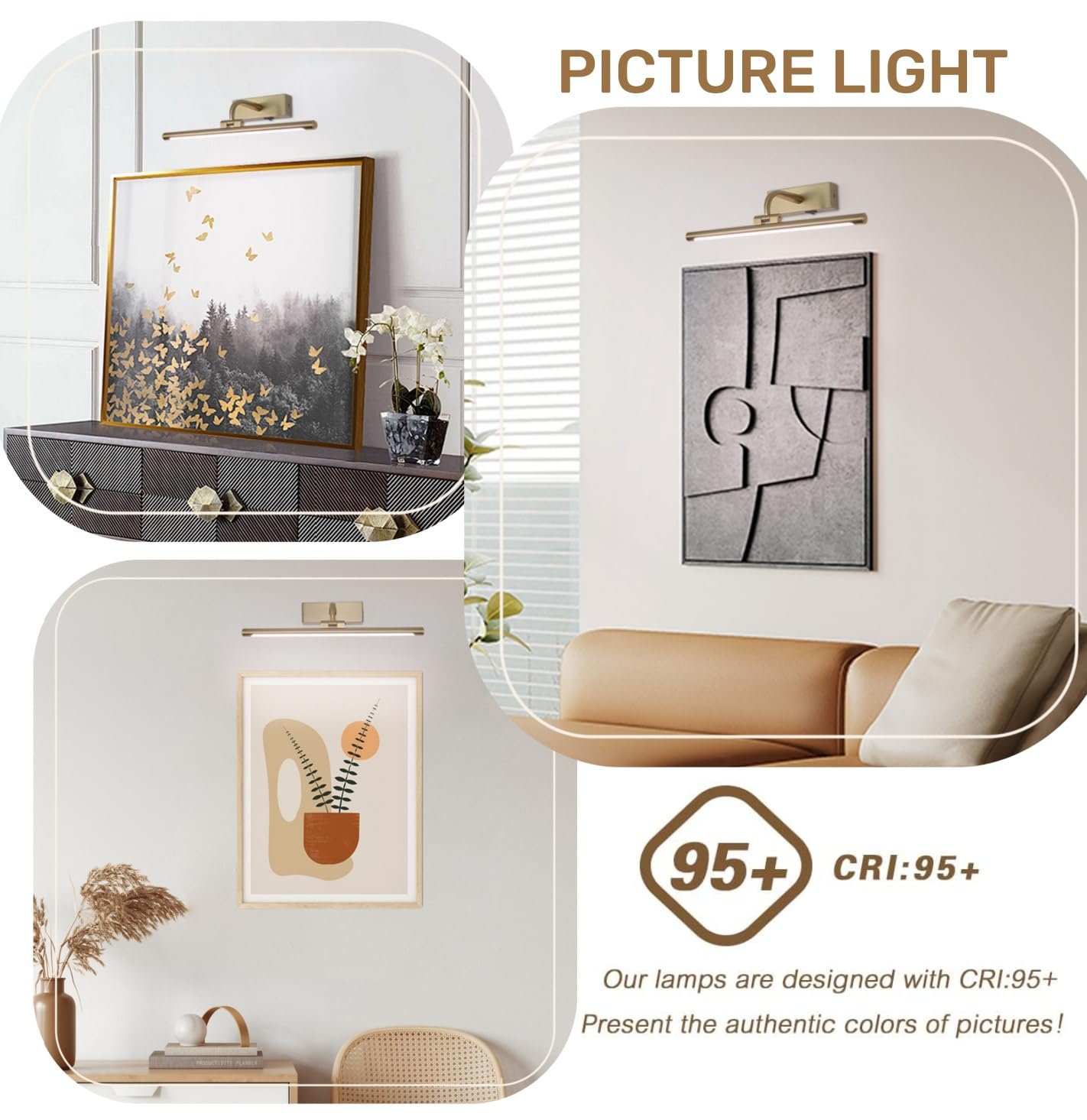 Dlcl Battery Operated Picture Light With Remote And Timer, 15.94In Wireless Gallery Lights Brass 3Cct Rechargeable Art Lights Fo