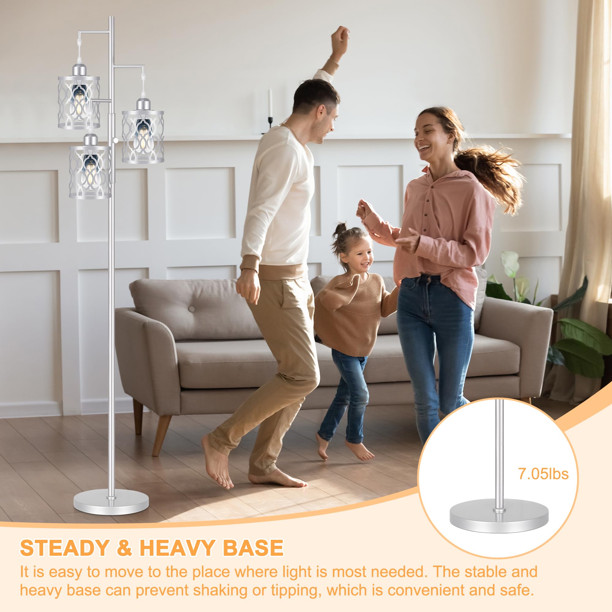 68'' Farmhouse Floor Lamp, Dimmable Industrial Floor Lamps For Living Room, 3 Light Rustic Standing Tall Lamp Including 3 Pcs 6W