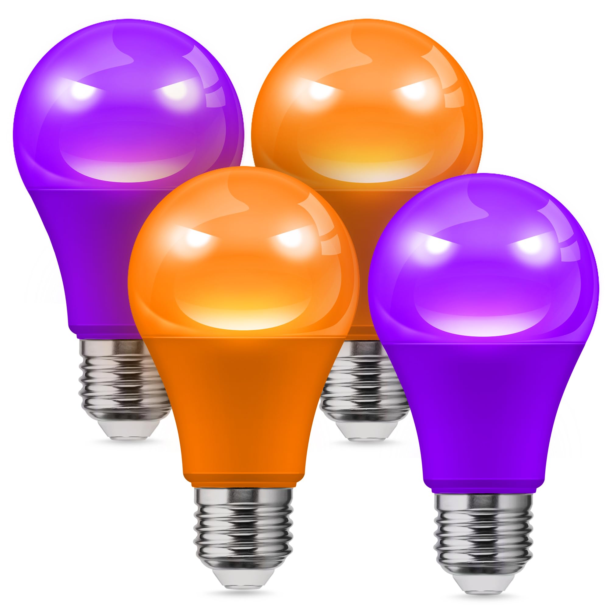 L Lohas Led Halloween Orange Purple Led Light Bulbs Outdoor [4-Pack], 9W(60W Equivalent) A19 Orange Purple Colored Light Bulb In