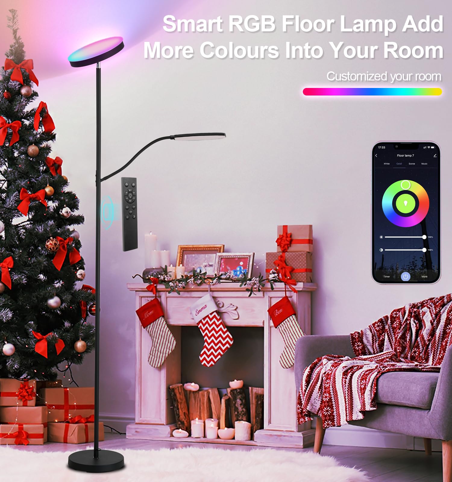Smart Led Floor Lamp, 24W Super Bright Floor Lamps For Living Room, 2 In 1 Color Changing Rgb And White Light & Brightness Dimma