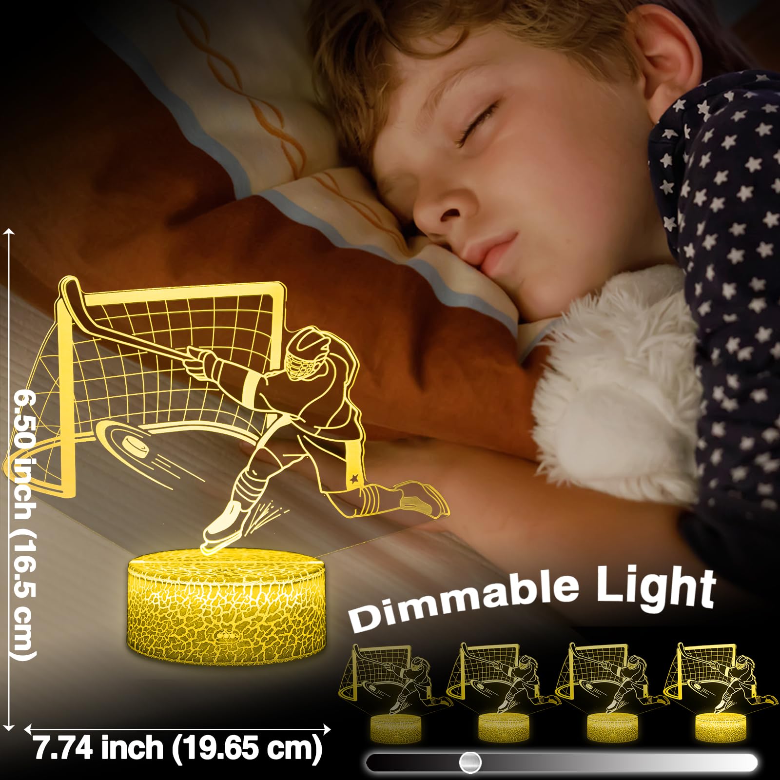 DAHEYMA 3D Ice Hockey Light Illusion, 16 Colors LED Night Light - Touch and Remote Control, Timer Tpye-C Dimmable Hockey Lamp, R