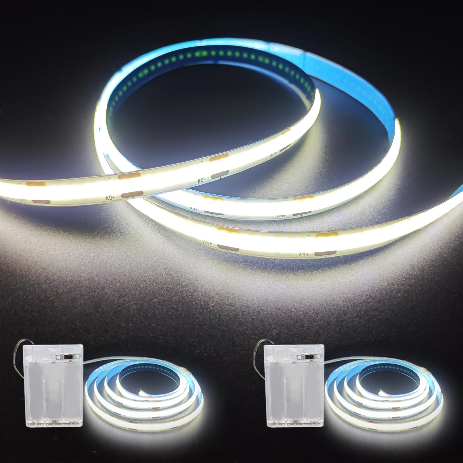 ZSLAIFU Battery Powered LED Band Lights  2Pack 3.3FT COB LED Light Band  Battery Operated LED Lights  White LED Band Lights Battery Powered for Closet  Cabinet  Shelf  Kitchen  DIY Lighting