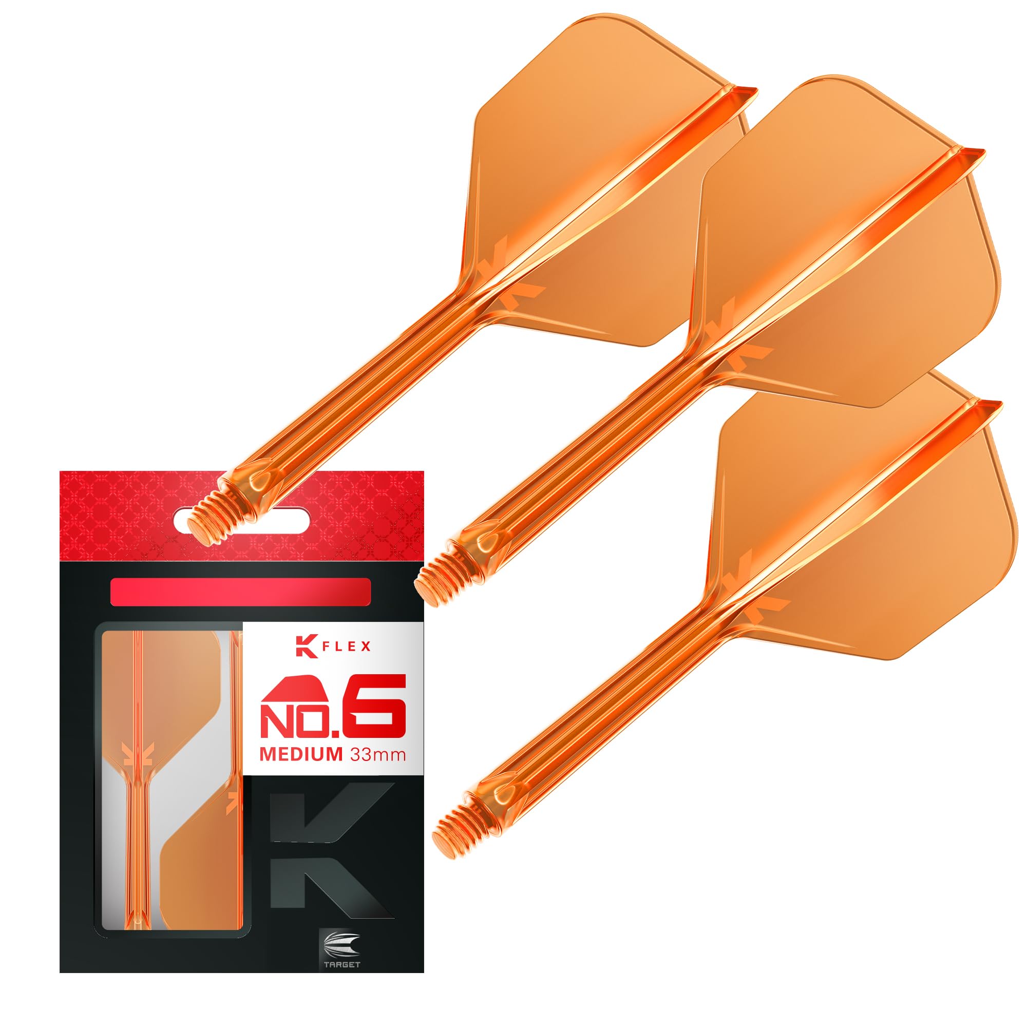 Target Darts K Flex Integrated Dart Flights & Shafts No.6 Orange - Medium (33mm) - Pack of 3 Professional Dart Accessories