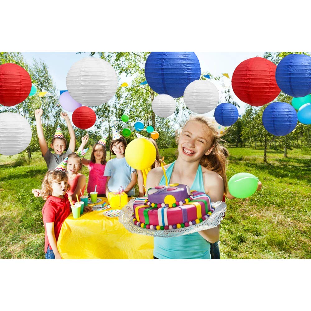 Beishida 21 Pcs Red Blue White Round Paper Lanterns Decorative Hanging Asia Chinese Japanese Paper Lanterns Lamp For Birthday We