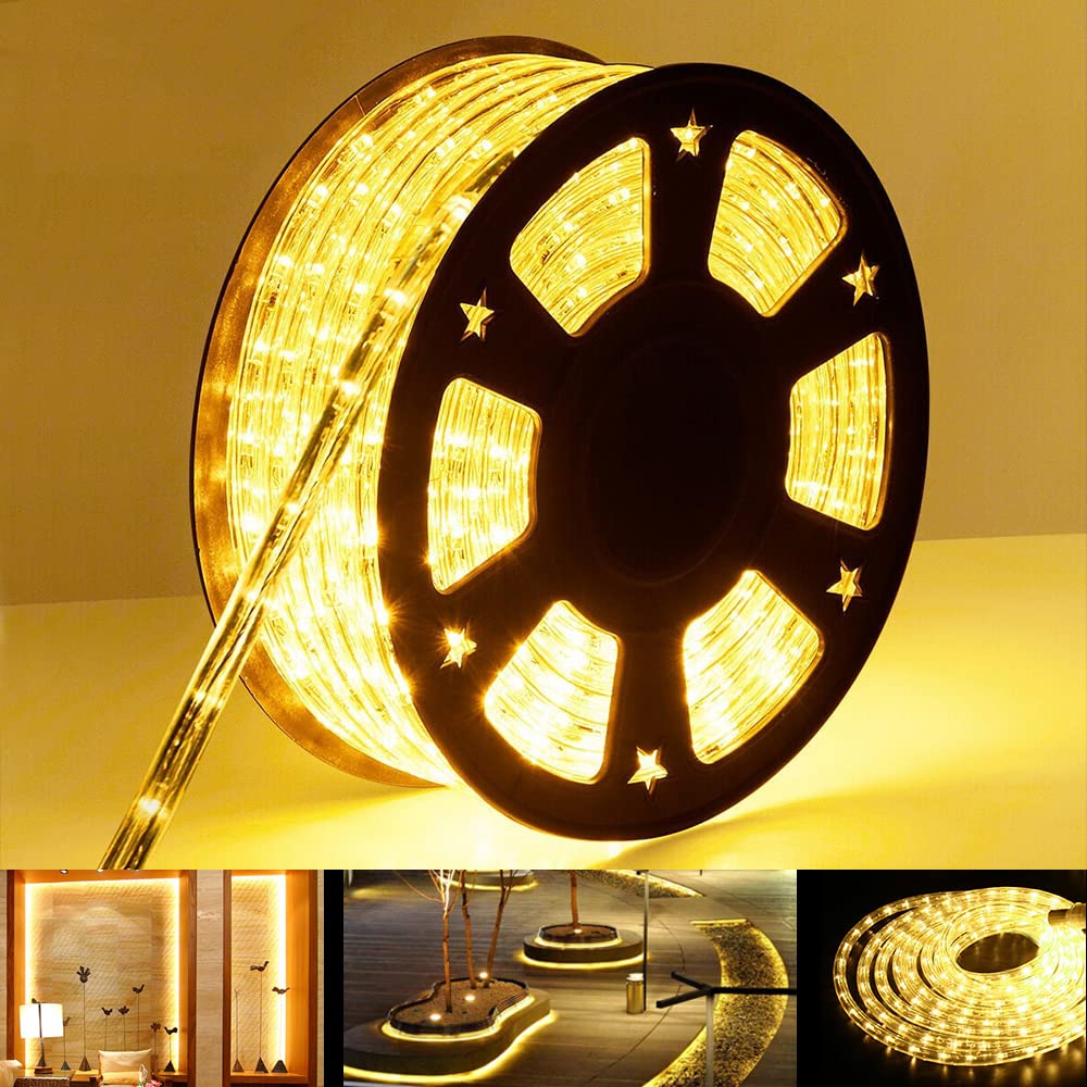 Toodour LED Rope Lights Outdoor, 100ft 720 LED Christmas Tube String Lights, 8 Modes Connectable Clear Tube Decorative Lighting for Garden, Patio, Bedroom, Party, Wedding, Christmas Decor(Warm White)