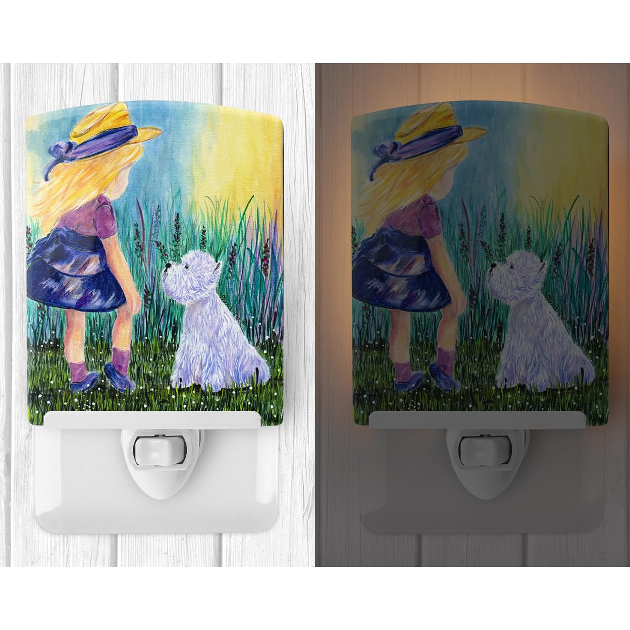 Carolines Treasures Ceramic Night Light, Little Girl with Westie, UL-Certified, 6x4x3in, Multicolor, Model SS8351CNL