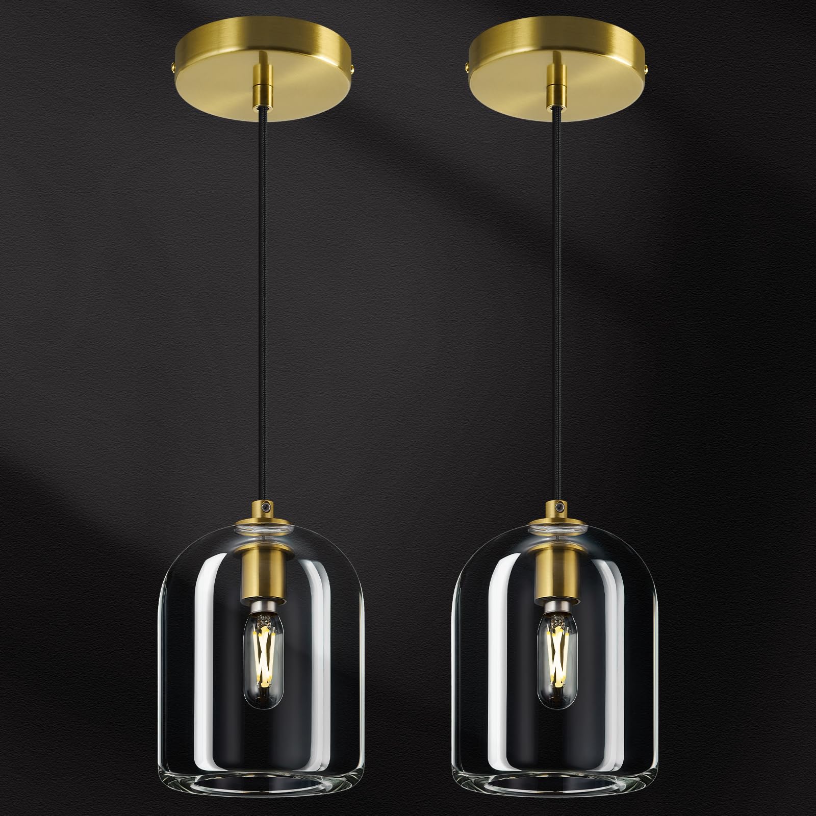 LBSQJ Modern Gold Pendant Lights Kitchen Island Ceiling Chandelier Indoor Crystal Hanging Light Fixtures for Dining Room Kitchen Living Room Bedroom(2Pack)