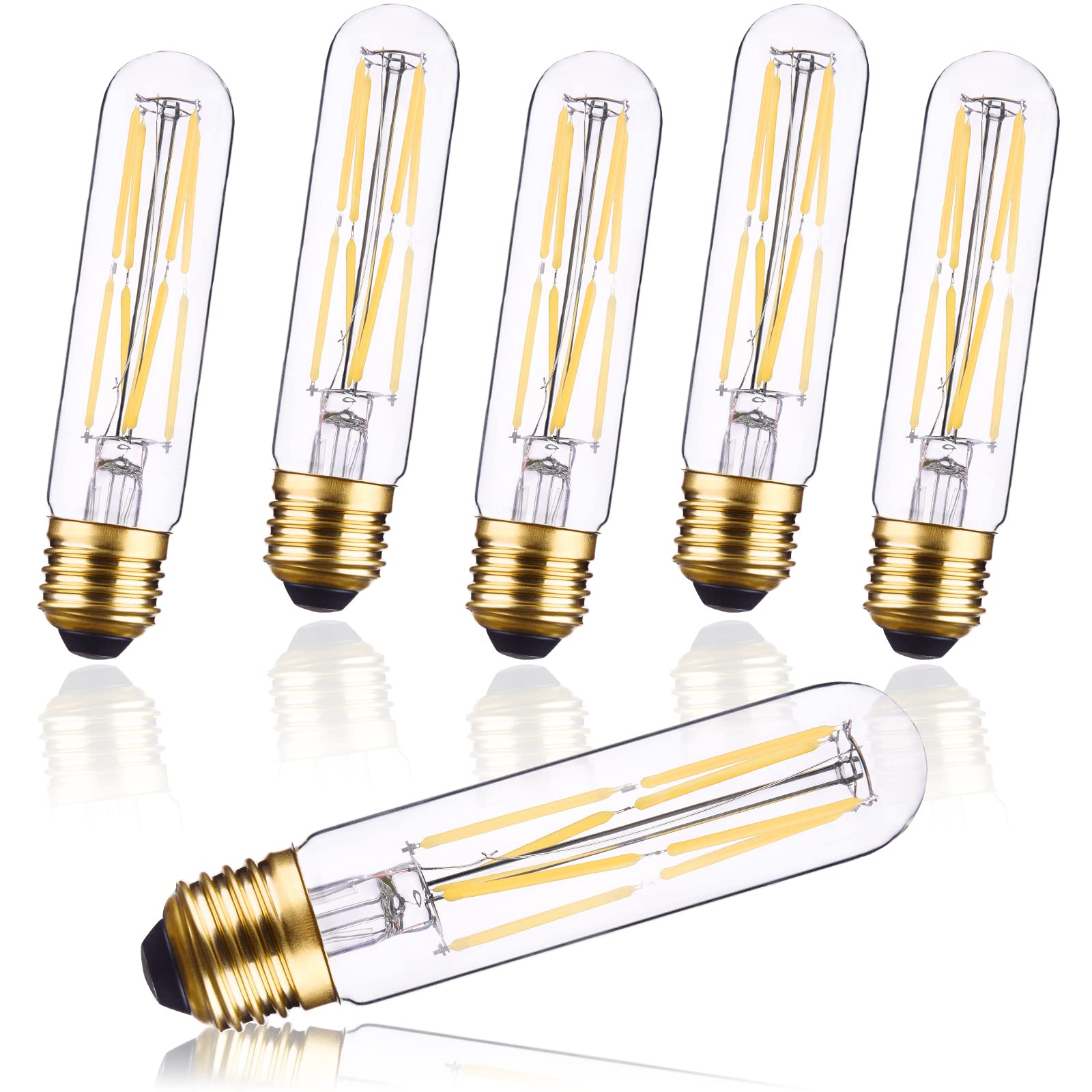 Create Bright Candelabra Led Light Bulbs T10 Tubular Edison Led Filament Bulb 8W E26 Daylight White 5000K,Clear Glass,960Lm,6 Pa