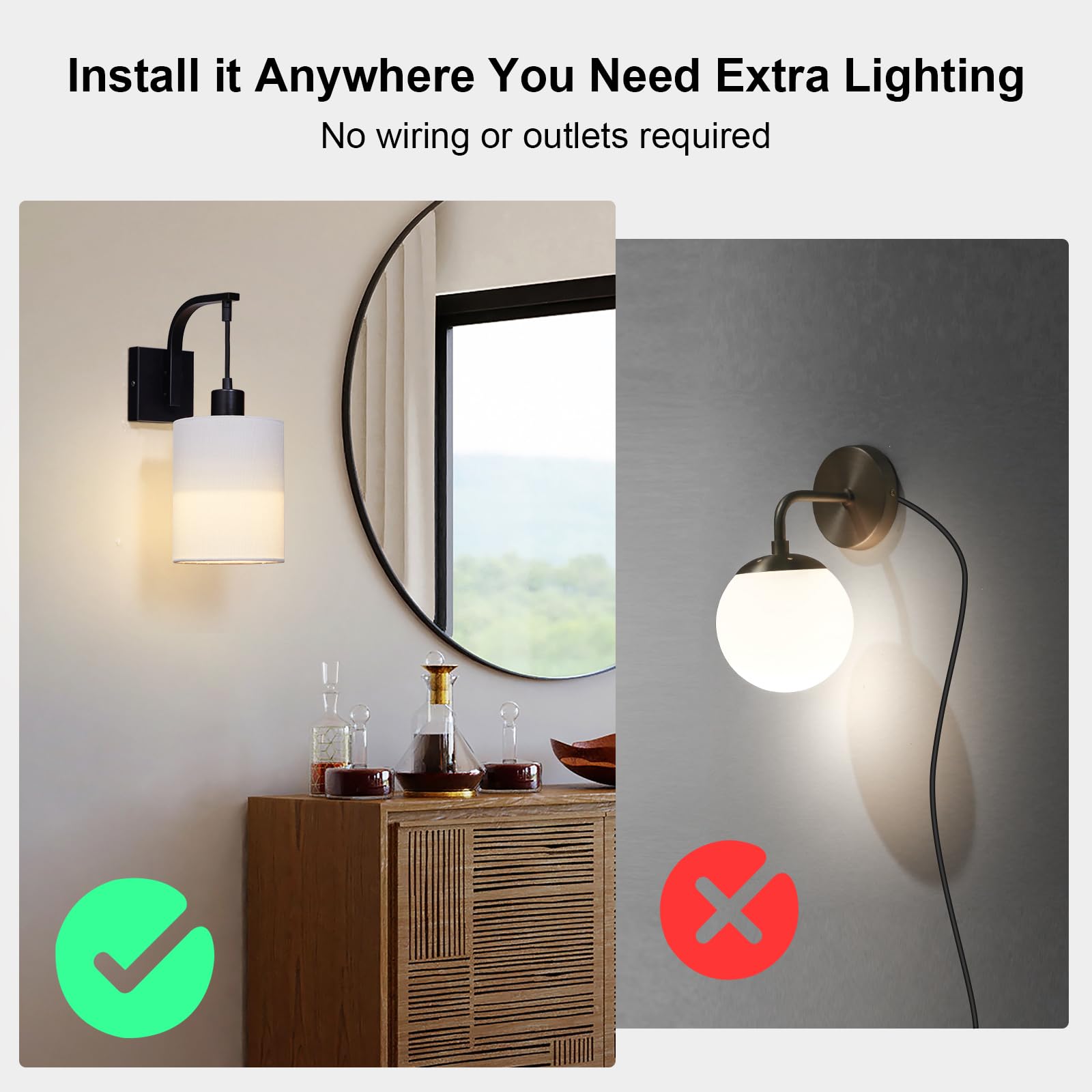 Suraielec Battery Operated Wall Sconces, Wireless Indoor Lights With Remote, Dimmable, 3 Colors