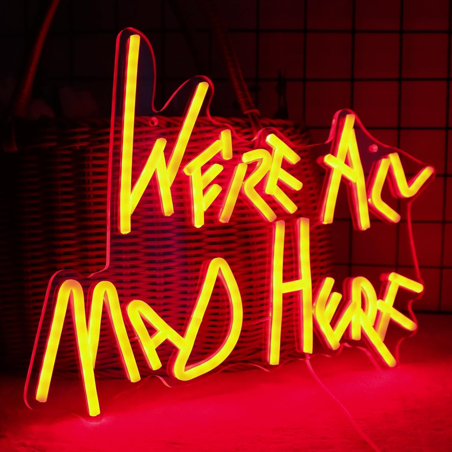 We Re All Mad Here Neon Signs/ 14 * 12 Inch/Alice In Wonderland Party Decor  Mad Hatter Tea Party Neon Lights With Diimer Switch For Bedroom Bar Home Dorm Birthday Gifts