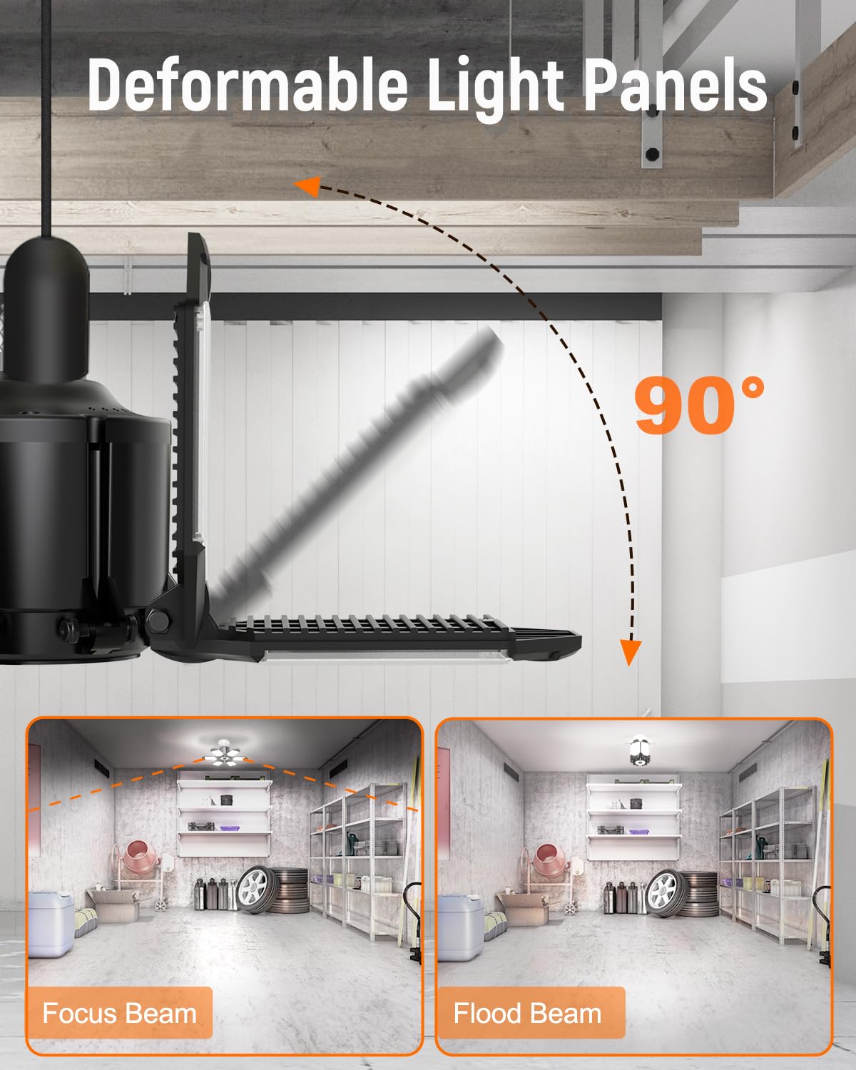 Adiding LED Garage Ceiling Light 10000Lm 6500K 6 Adjustable Panels E26 Black 1 Pack Polycarbonate