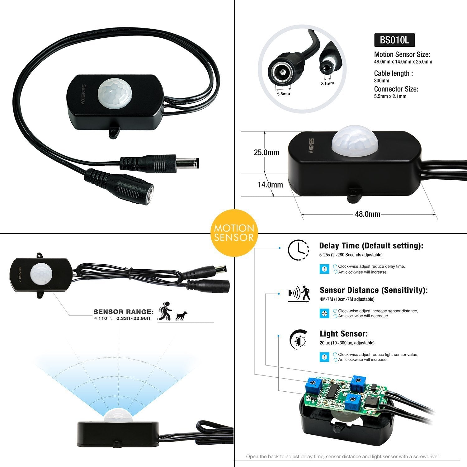 Sensky Motion Sensor LED Strip Light Kit, 8.2FT Cool White Under Cabinet Lighting, UL Listed Power Adapter