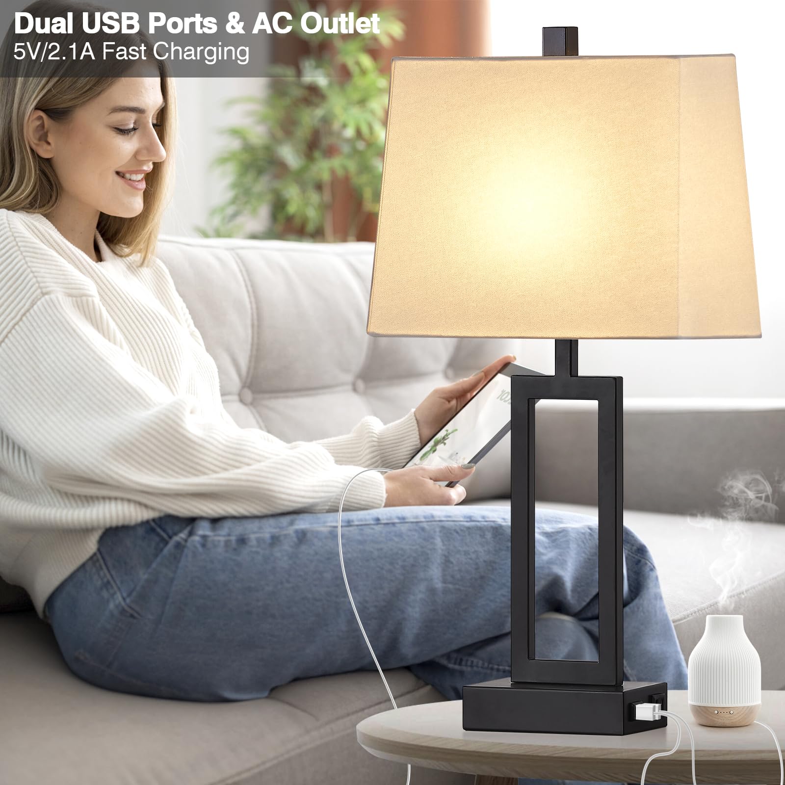 Lolikit 23.5&quot; Touch Control Table Lamps Set Of 2, 3-Way Dimmable With Usb Ports & Ac