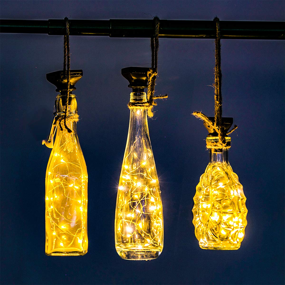 Zyliwoo Starry Love Bottle Lights Solar Wine Bottle Lights 12 Packs 20Led Outdoor Waterproof Fairy Light Strings For Recycling Wine Bottle Decoration